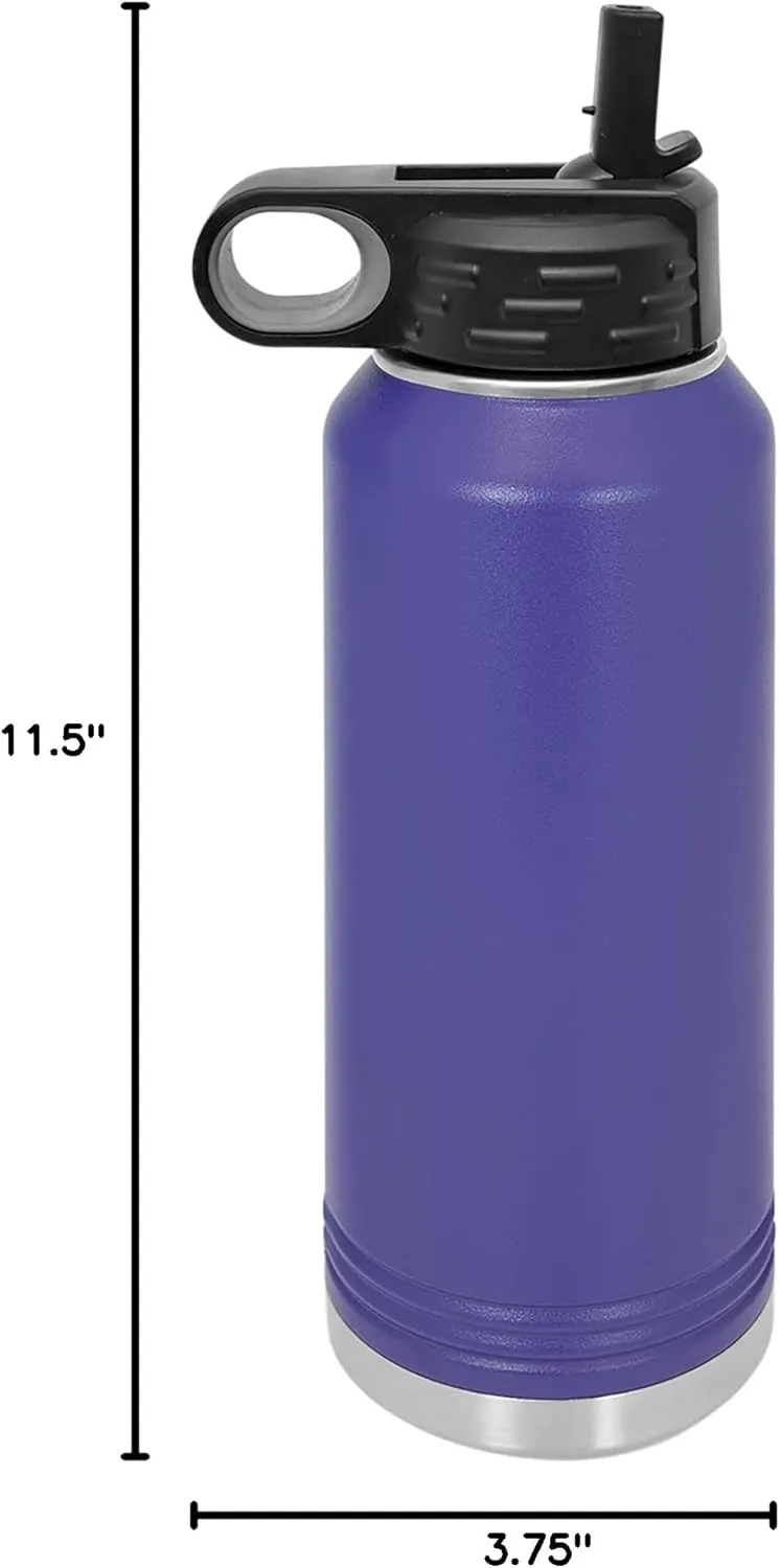 LaserGram Personalized Water Bottle, Great White Shark, Stainless Steel Double Wall Vacuum Insulated with Flip Top Straw, Custom Engraved Gift (40oz / 1180ml Dark Purple)