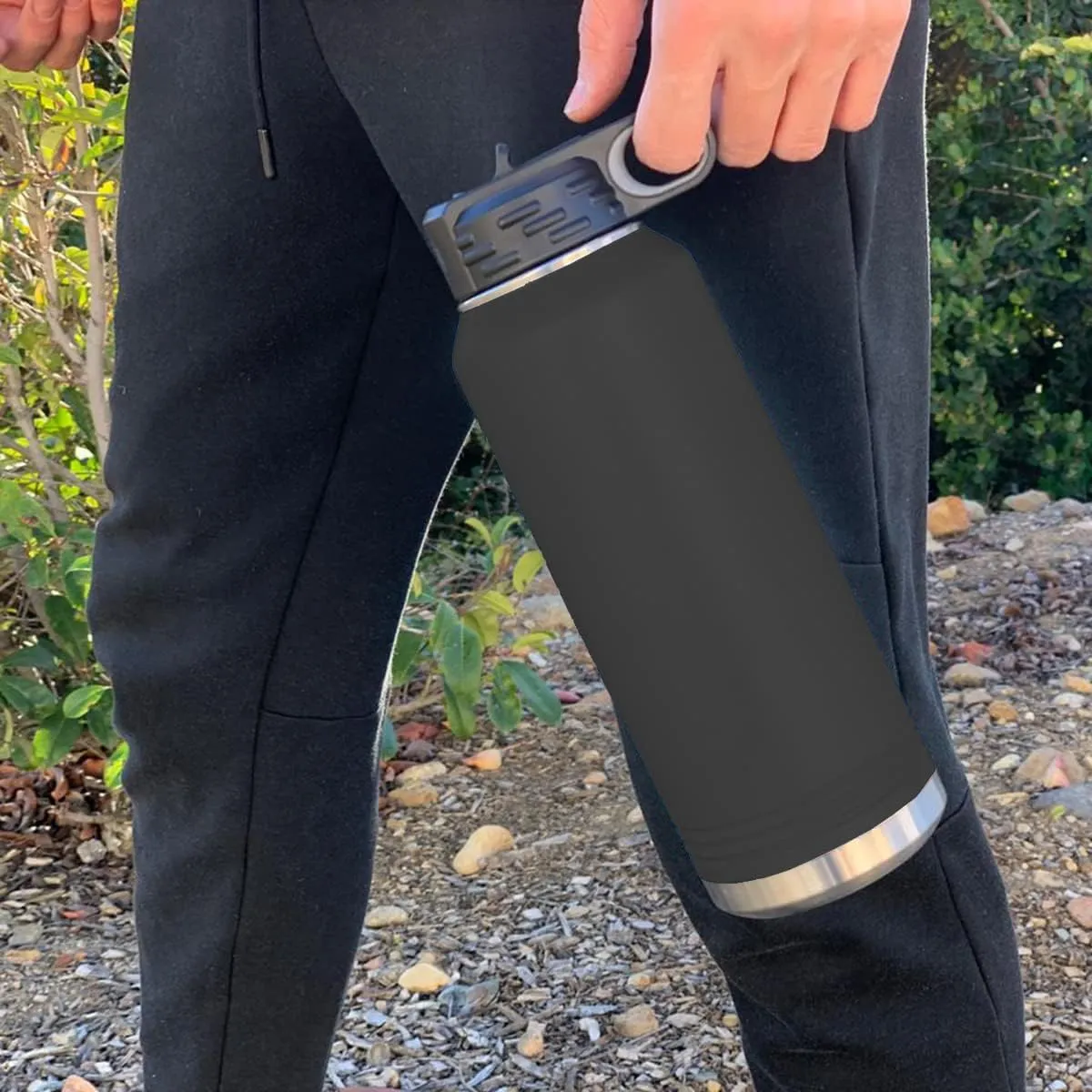 LaserGram Personalized Water Bottle, Helicopter 1, Stainless Steel Double Wall Vacuum Insulated with Flip Top Straw, Custom Engraved Gift (40oz / 1180ml Black)