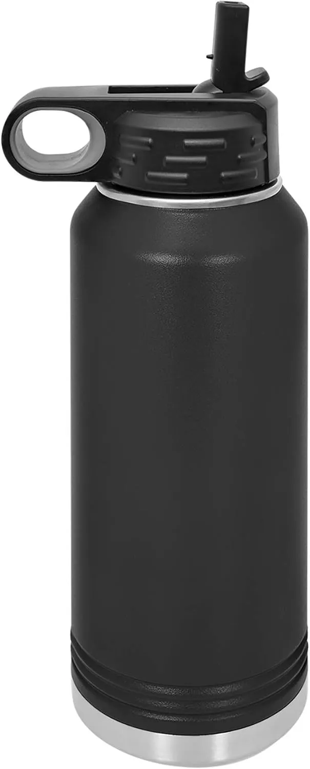 LaserGram Personalized Water Bottle, Helicopter 1, Stainless Steel Double Wall Vacuum Insulated with Flip Top Straw, Custom Engraved Gift (40oz / 1180ml Black)