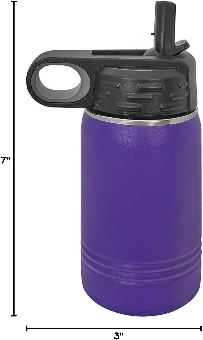 LaserGram Personalized Water Bottle, Tyrannosaurus Rex Dinosaur, Stainless Steel Double Wall Vacuum Insulated with Flip Top Straw, Custom Engraved Gift (12oz / 335ml Dark Purple)