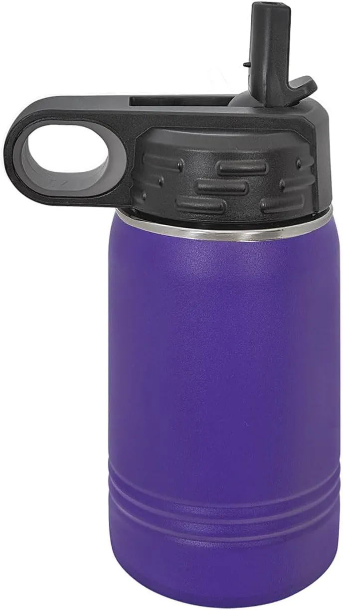 LaserGram Personalized Water Bottle, Tyrannosaurus Rex Dinosaur, Stainless Steel Double Wall Vacuum Insulated with Flip Top Straw, Custom Engraved Gift (12oz / 335ml Dark Purple)
