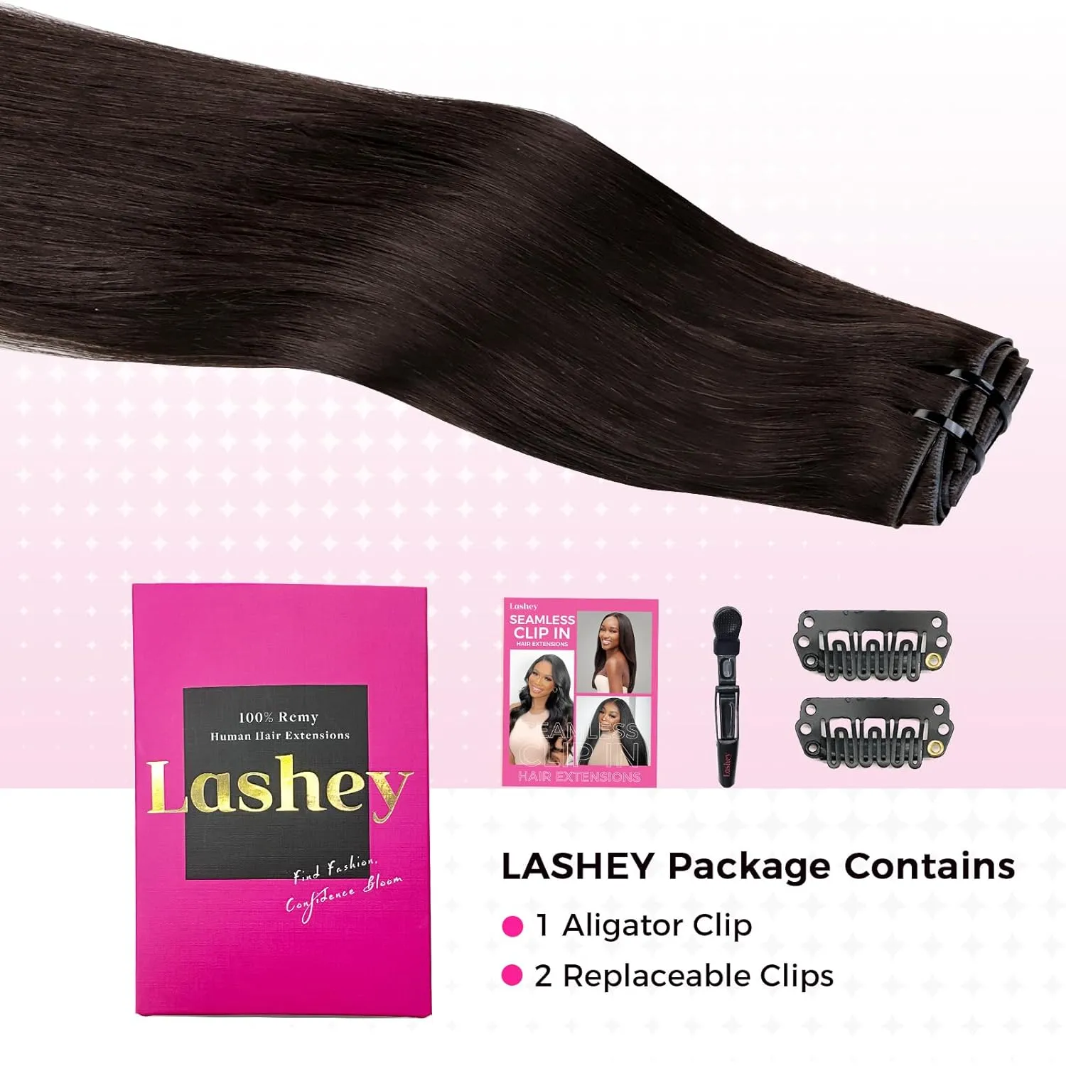 Lashey Invisi Edge Clip in Hair Extensions 14 Inch 110g 7pcs Injected Seamless PU Clip in Hair Extensions Virgin Human Hair, #2 Dark Brown Straight Hair