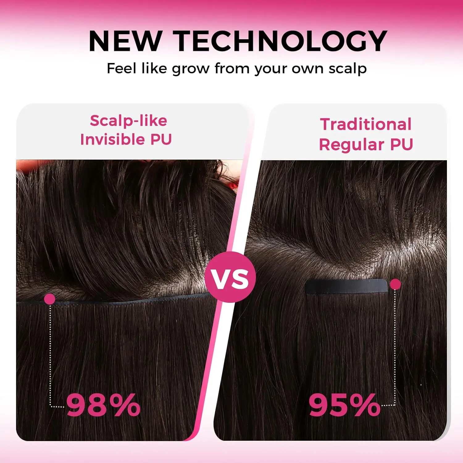 Lashey Invisi Edge Clip in Hair Extensions 14 Inch 110g 7pcs Injected Seamless PU Clip in Hair Extensions Virgin Human Hair, #2 Dark Brown Straight Hair