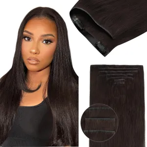 Lashey Invisi Edge Clip in Hair Extensions 14 Inch 110g 7pcs Injected Seamless PU Clip in Hair Extensions Virgin Human Hair, #2 Dark Brown Straight Hair