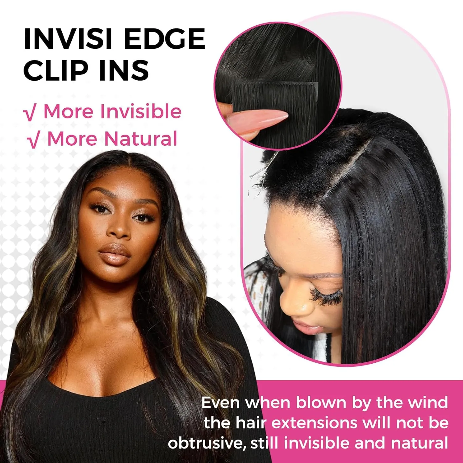 Lashey Invisi Edge Clip in Hair Extensions 14 Inch 110g 7pcs Injected Seamless PU Clip in Hair Extensions Virgin Human Hair, Natural Black Mixed Chestnut Brown Straight Hair
