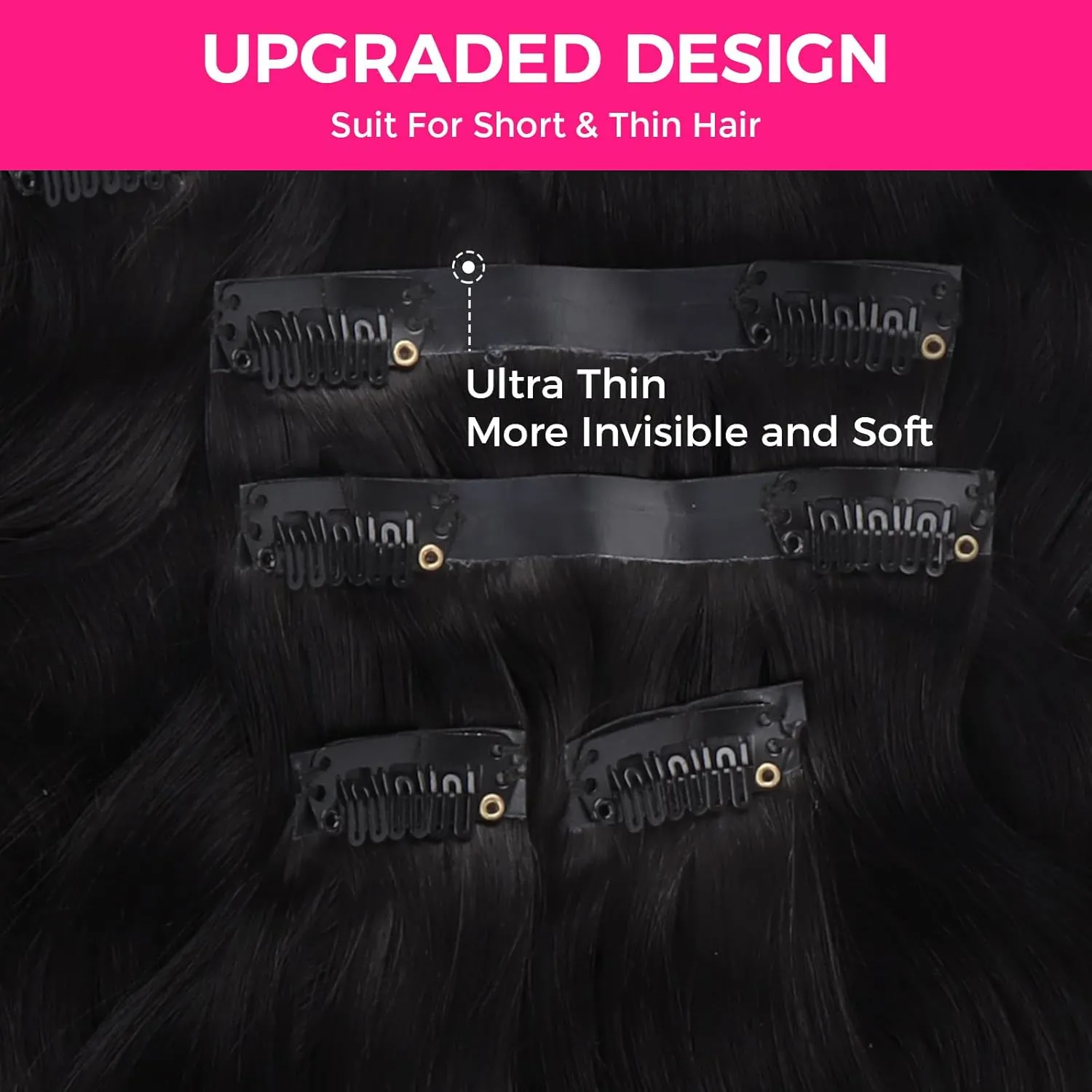 Lashey Seamless Clip in Hair Extensions Human Hair #1 Jet Black Body Wave 7pcs 110g 18 Inch Invisible PU Weft Clip in Hair Extensions Real Human Hair for Women