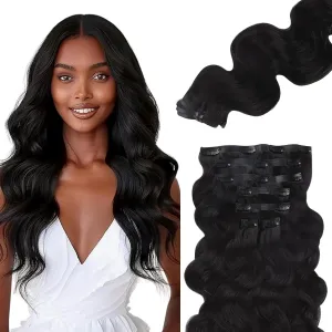 Lashey Seamless Clip in Hair Extensions Human Hair #1 Jet Black Body Wave 7pcs 110g 18 Inch Invisible PU Weft Clip in Hair Extensions Real Human Hair for Women
