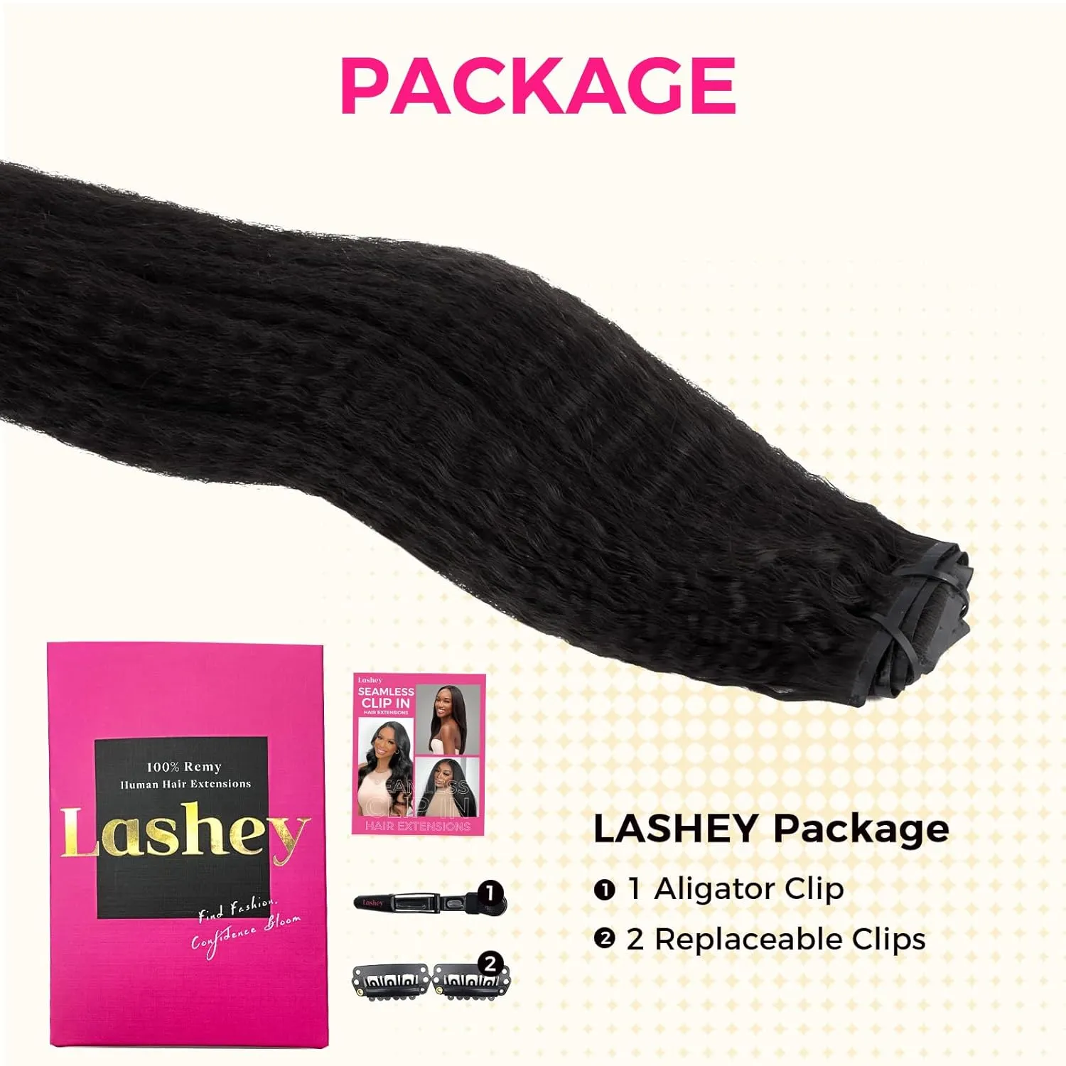 Lashey Seamless Clip in Hair Extensions Human Hair #1 Jet Black Kinky Straight 7pcs 110g 14 Inch PU Weft Hair Extensions Clip ins for Women