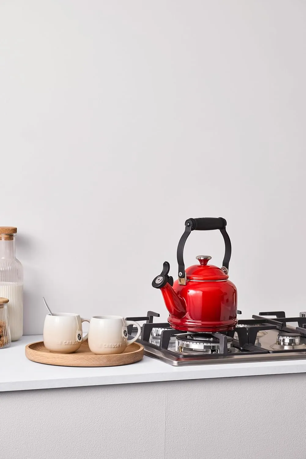 Le Creuset Enamel On Steel Demi Tea Kettle with Metal Finishes, 1.25 qt, Cerise