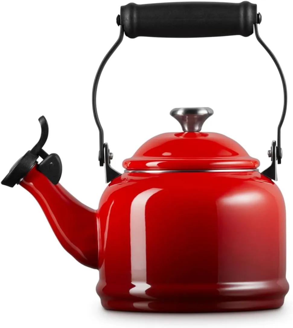 Le Creuset Enamel On Steel Demi Tea Kettle with Metal Finishes, 1.25 qt, Cerise