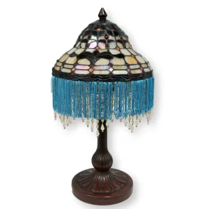 Leaded Glass Table Lamp w/Beaded Fringe
