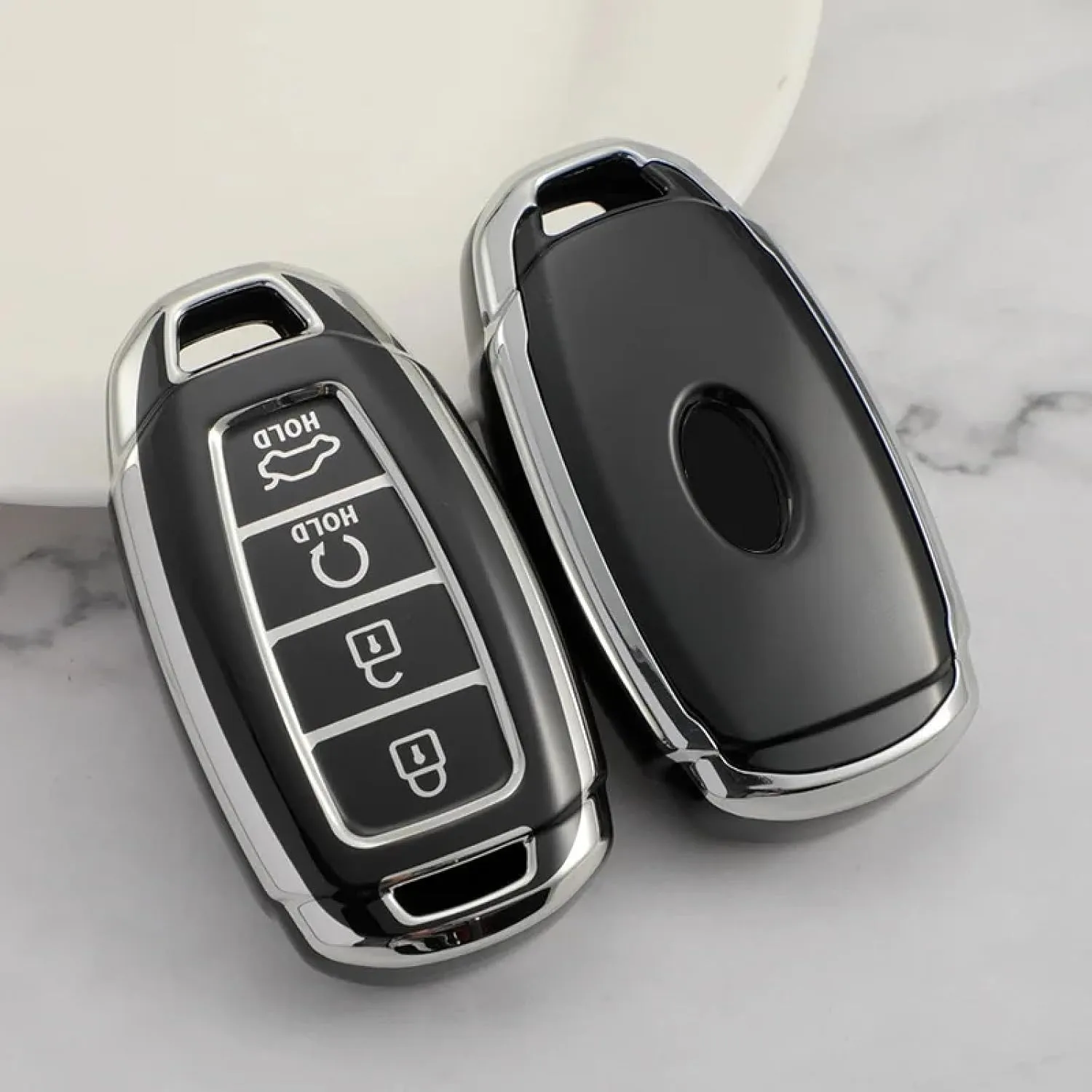 LeaHY Buttons Car Key Case Cover Keychain for Hyundai I30 Ix35 KONA Encino Solaris Azera Grandeur Ig Accent Santa Fe Palisade C-5ButtonsWhite