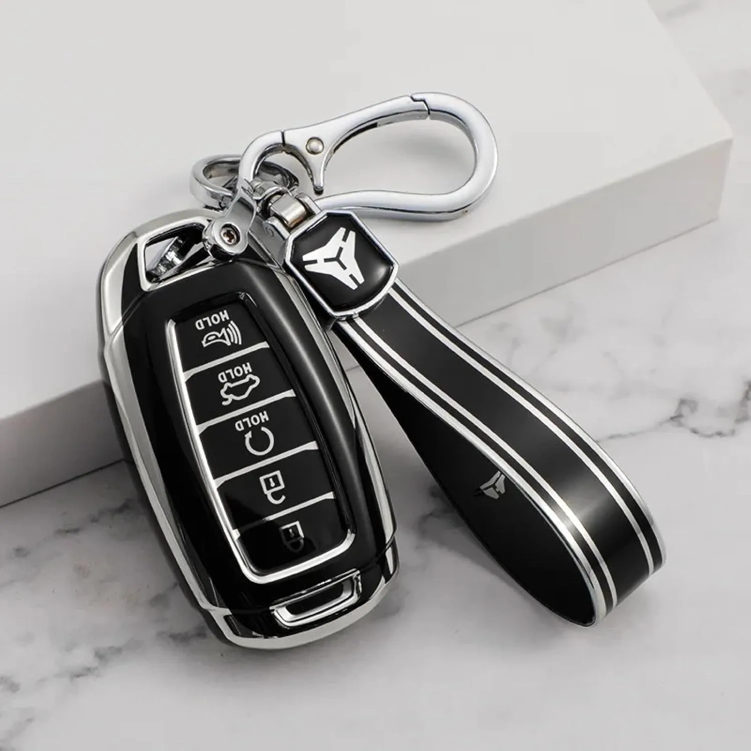 LeaHY Buttons Car Key Case Cover Keychain for Hyundai I30 Ix35 KONA Encino Solaris Azera Grandeur Ig Accent Santa Fe Palisade C-5ButtonsWhite