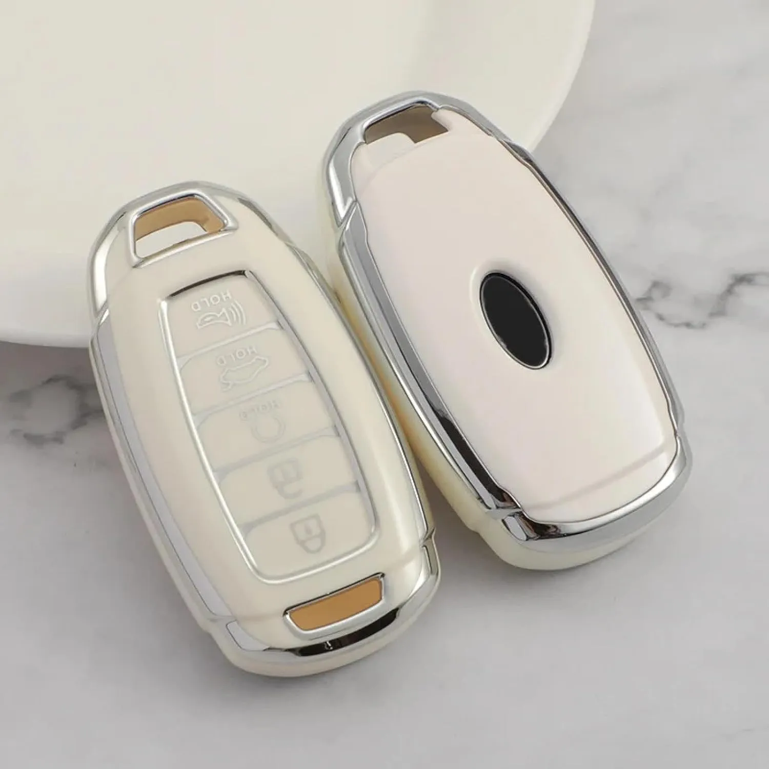LeaHY Buttons Car Key Case Cover Keychain for Hyundai I30 Ix35 KONA Encino Solaris Azera Grandeur Ig Accent Santa Fe Palisade C-5ButtonsWhite