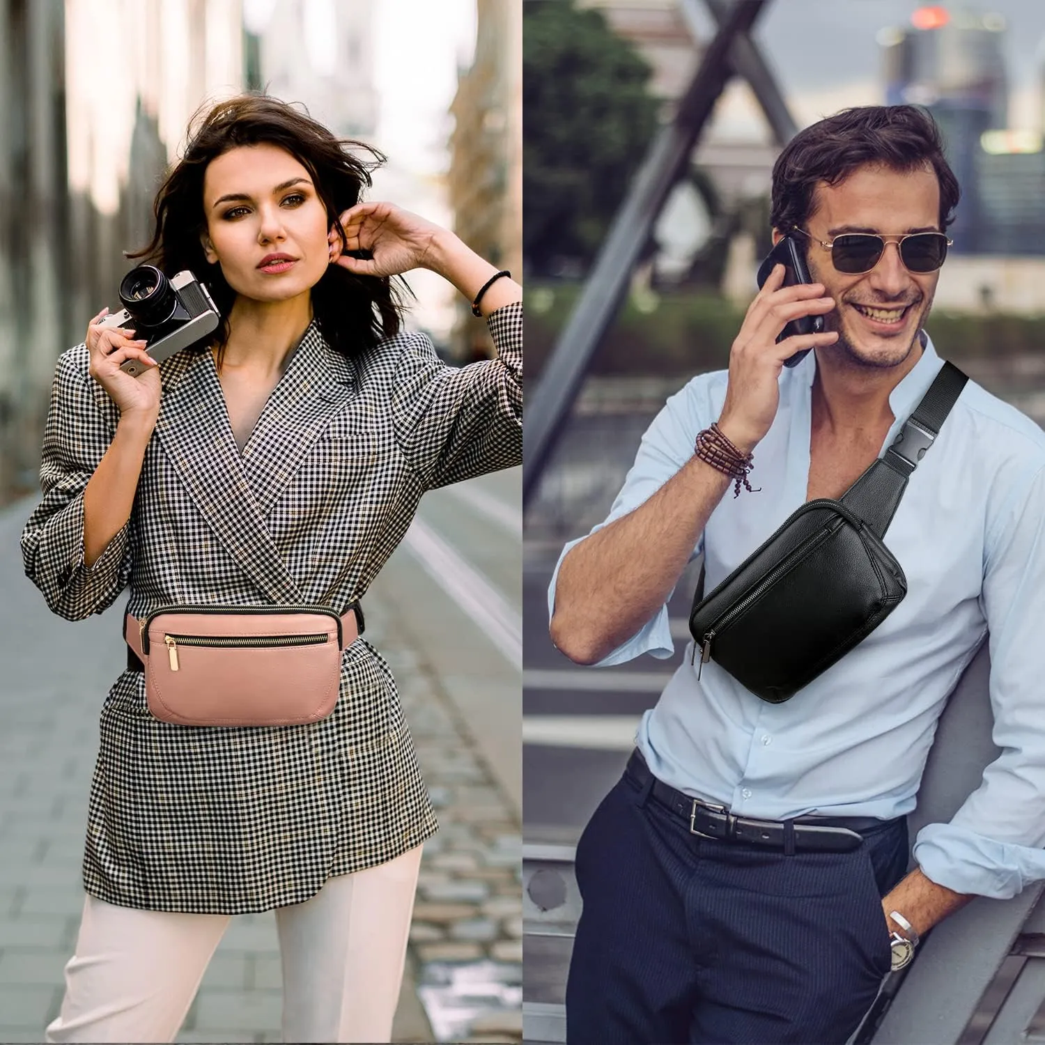 Leather Fanny Packs for Women Fashionable Plus Size Black Fanny Pack for Men Cute Crossbody Bags Belt Bag Waist Pack With Large Capacity Casual Hip Bum Bag for Disney Travel Running Hiking Pink Brown