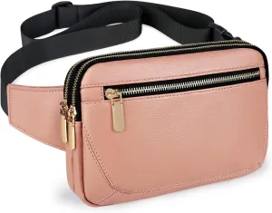 Leather Fanny Packs for Women Fashionable Plus Size Black Fanny Pack for Men Cute Crossbody Bags Belt Bag Waist Pack With Large Capacity Casual Hip Bum Bag for Disney Travel Running Hiking Pink Brown