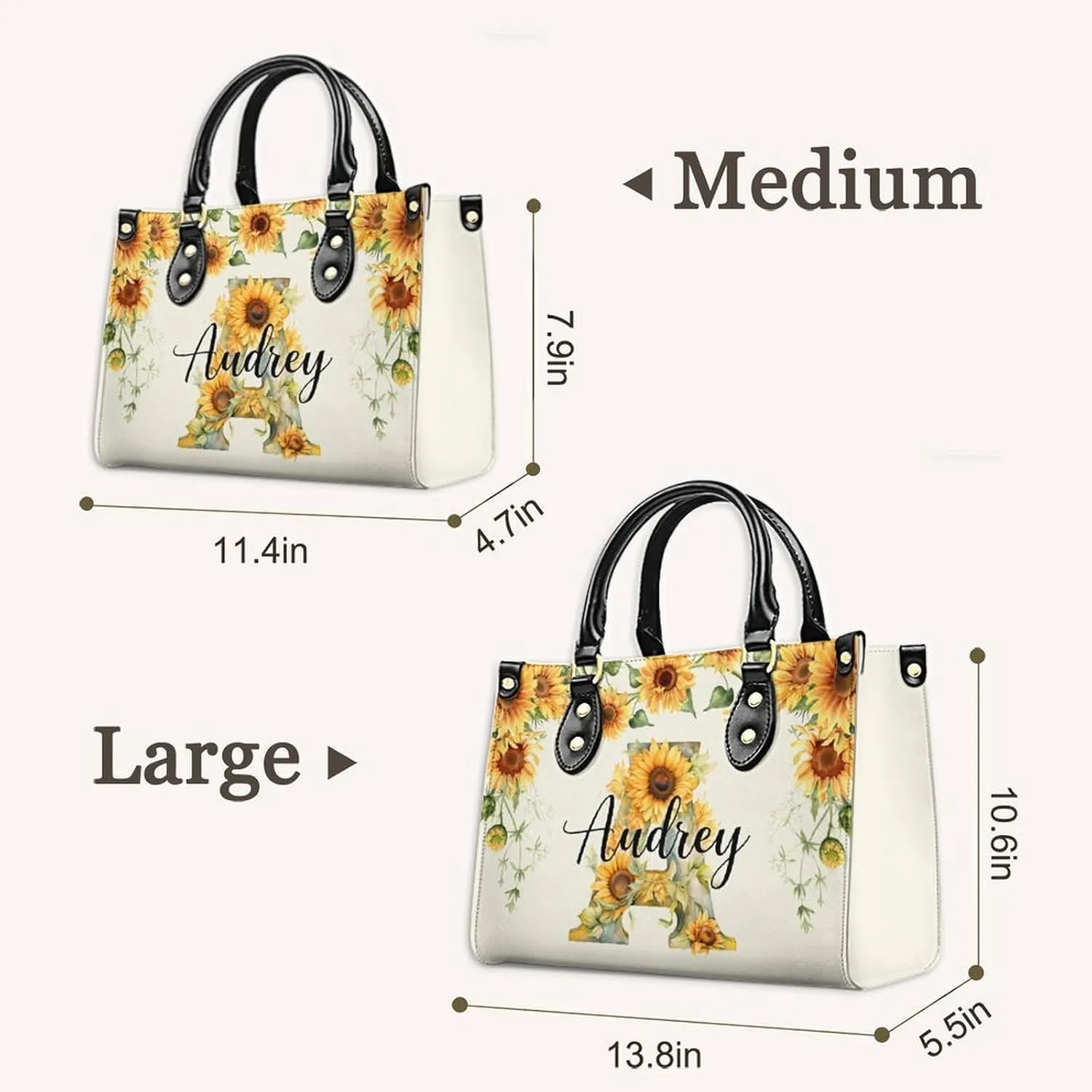 Leather Initial Handbag for Women Monogram Tote Bag, Fashion Sunflower Casual Crossbody Top-Handle Bag for Ladies Gifts