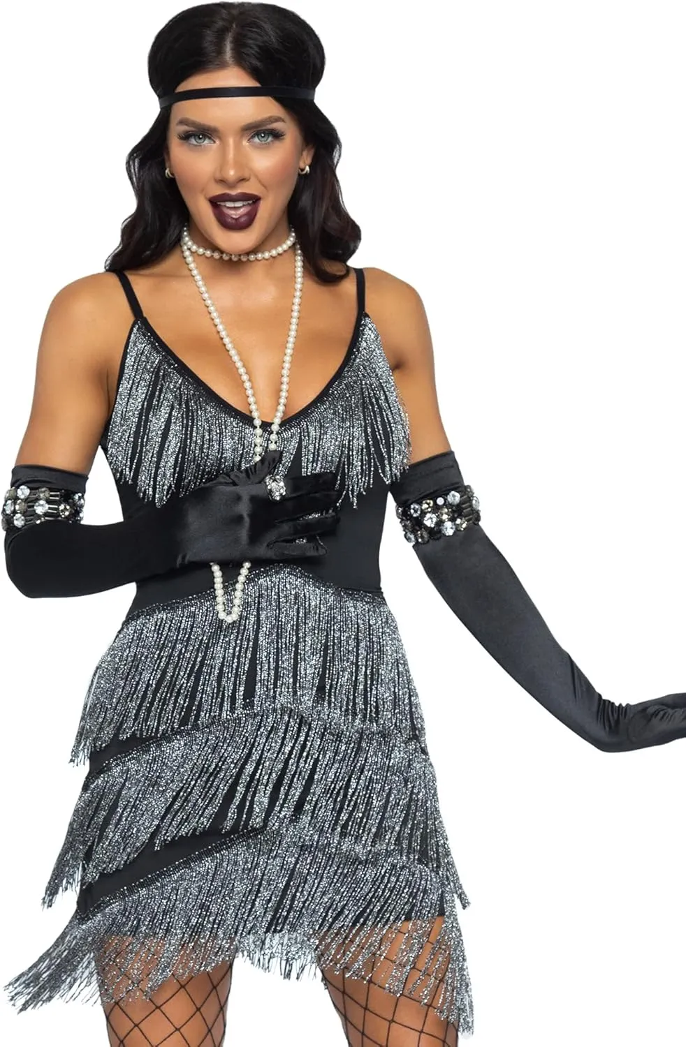 Leg Avenue Women's 2 Pc Dazzling Flapper Costume with Dress, Head Piece