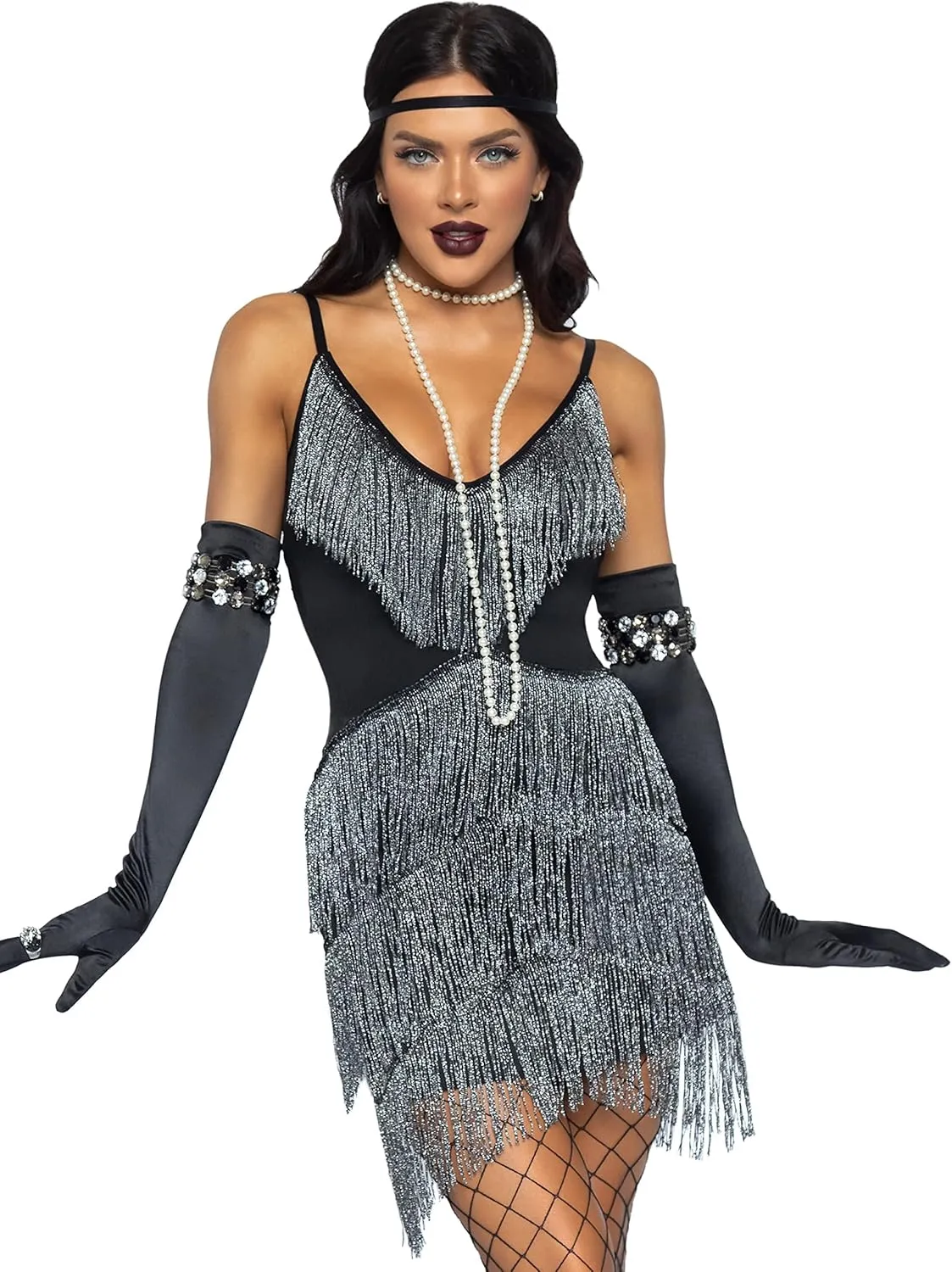 Leg Avenue Women's 2 Pc Dazzling Flapper Costume with Dress, Head Piece