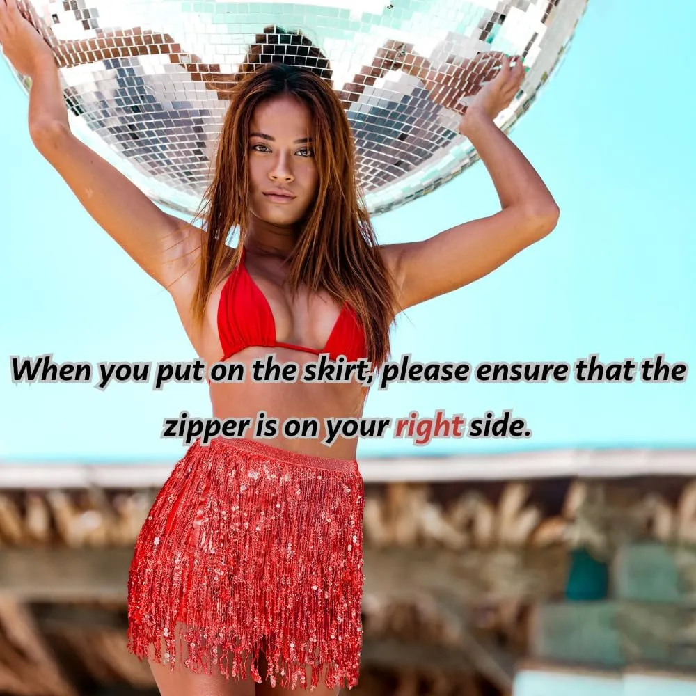 Lelike Sequin Skirt with Sparkly Fringe
