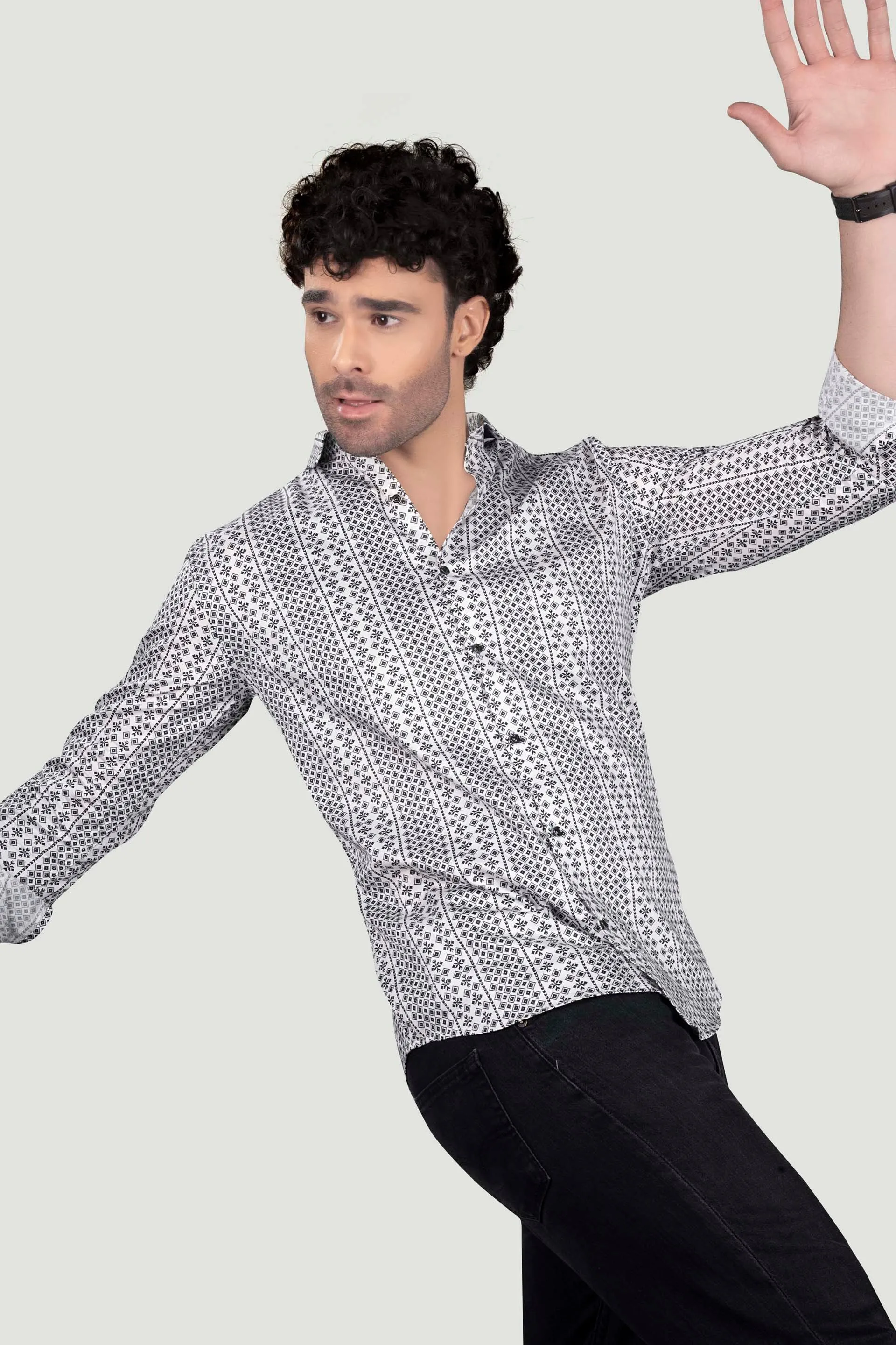 Leo White Floral Giza Cotton Club Wear Shirt