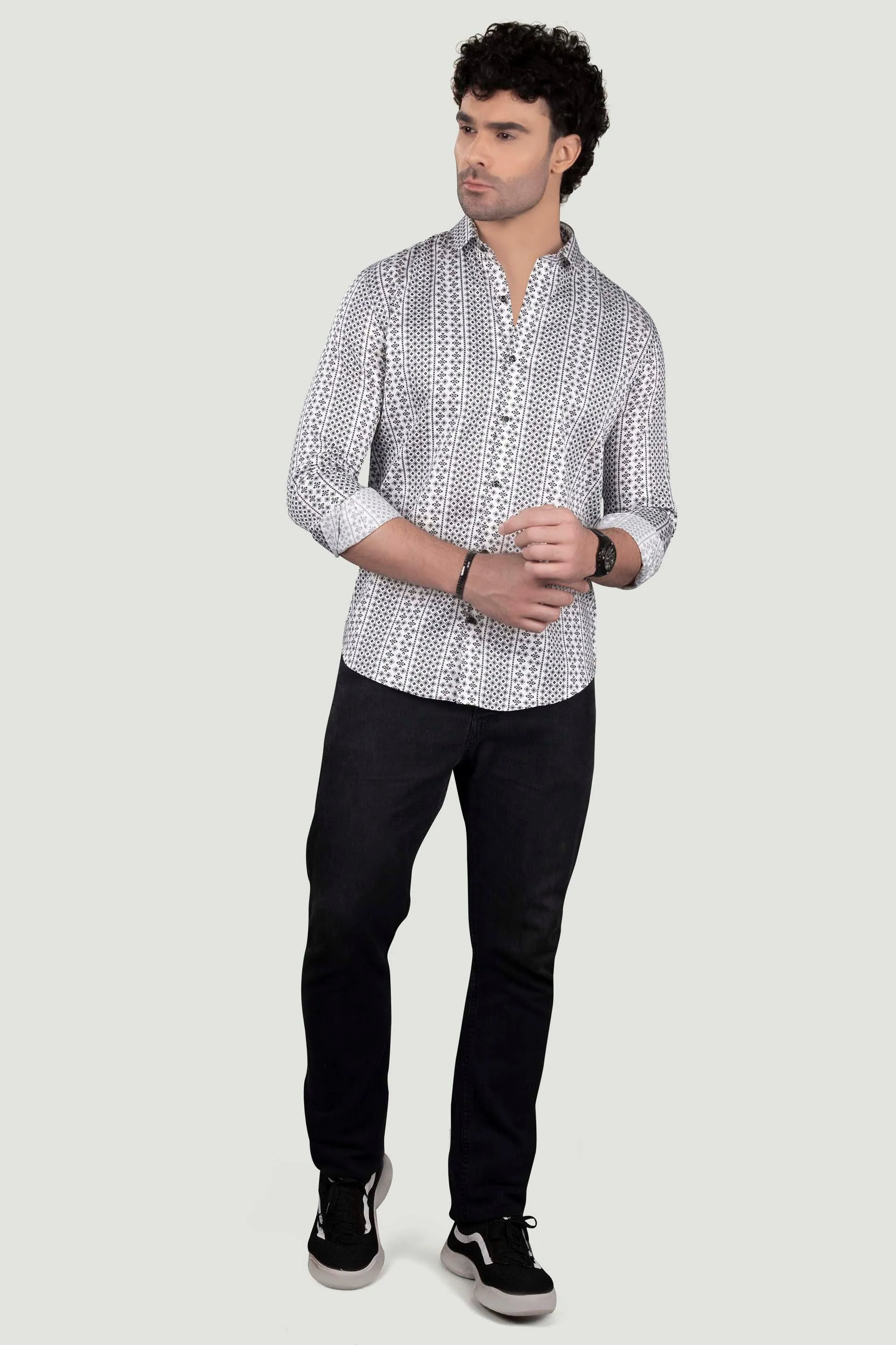 Leo White Floral Giza Cotton Club Wear Shirt