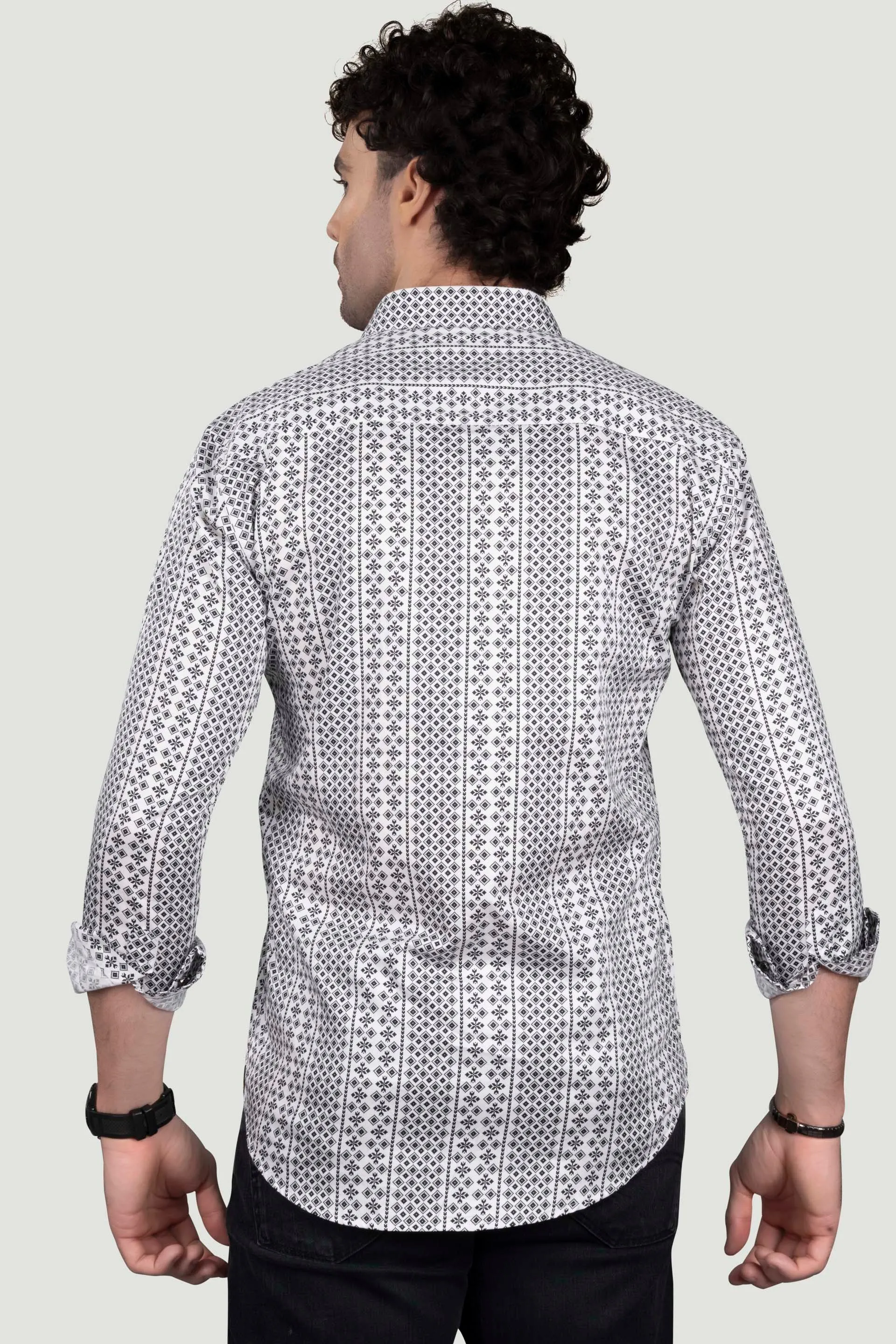 Leo White Floral Giza Cotton Club Wear Shirt