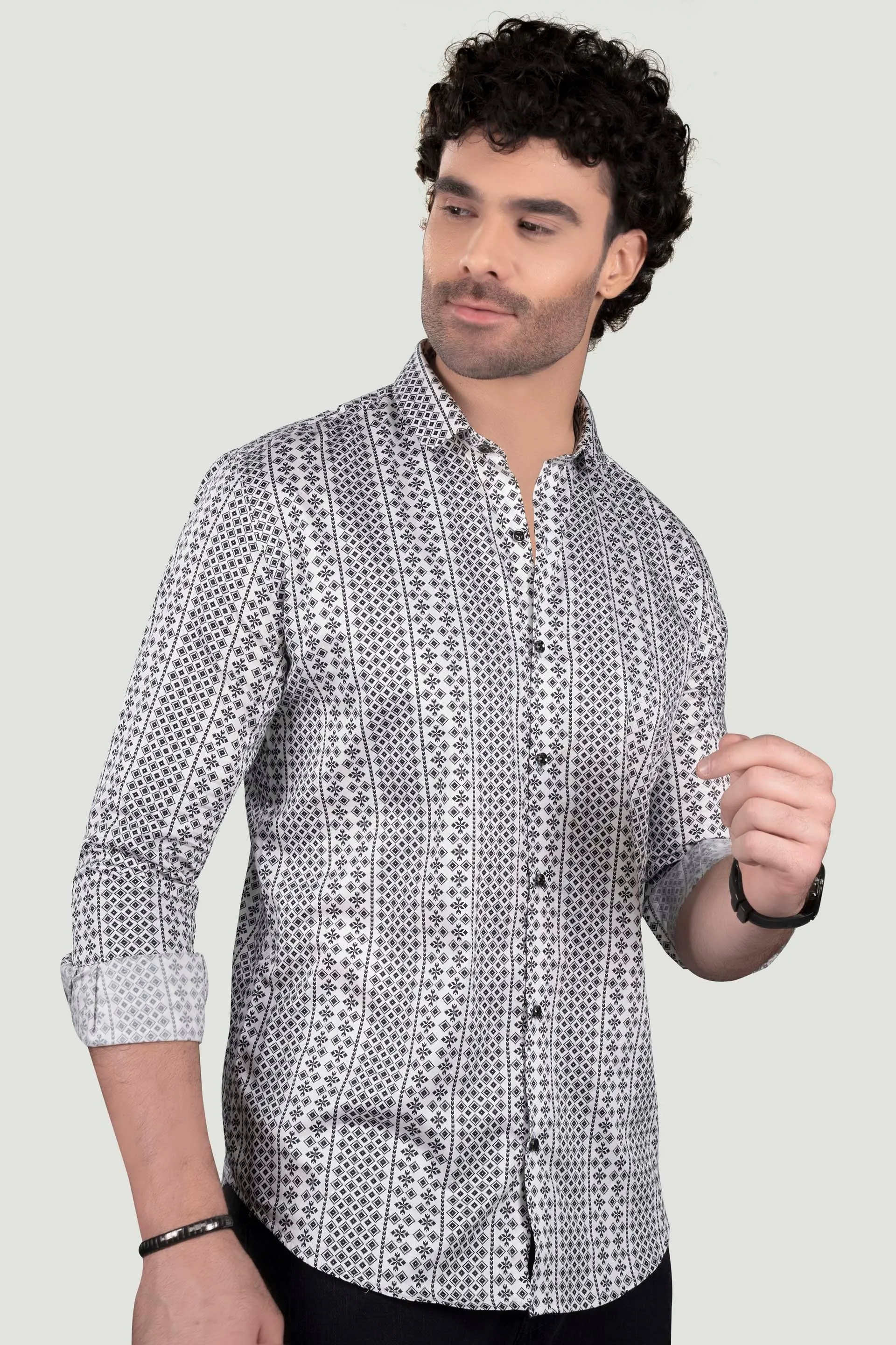 Leo White Floral Giza Cotton Club Wear Shirt