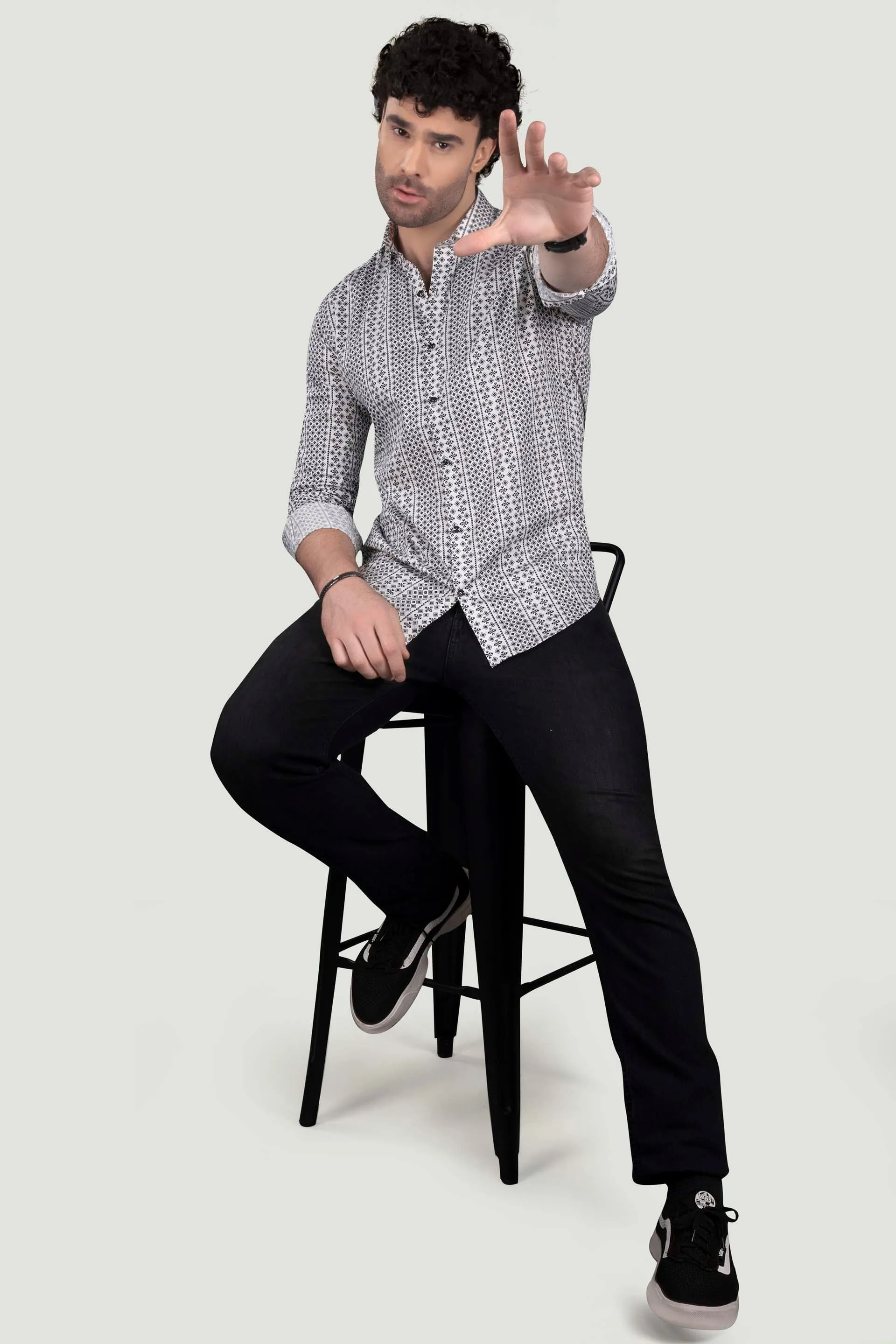 Leo White Floral Giza Cotton Club Wear Shirt