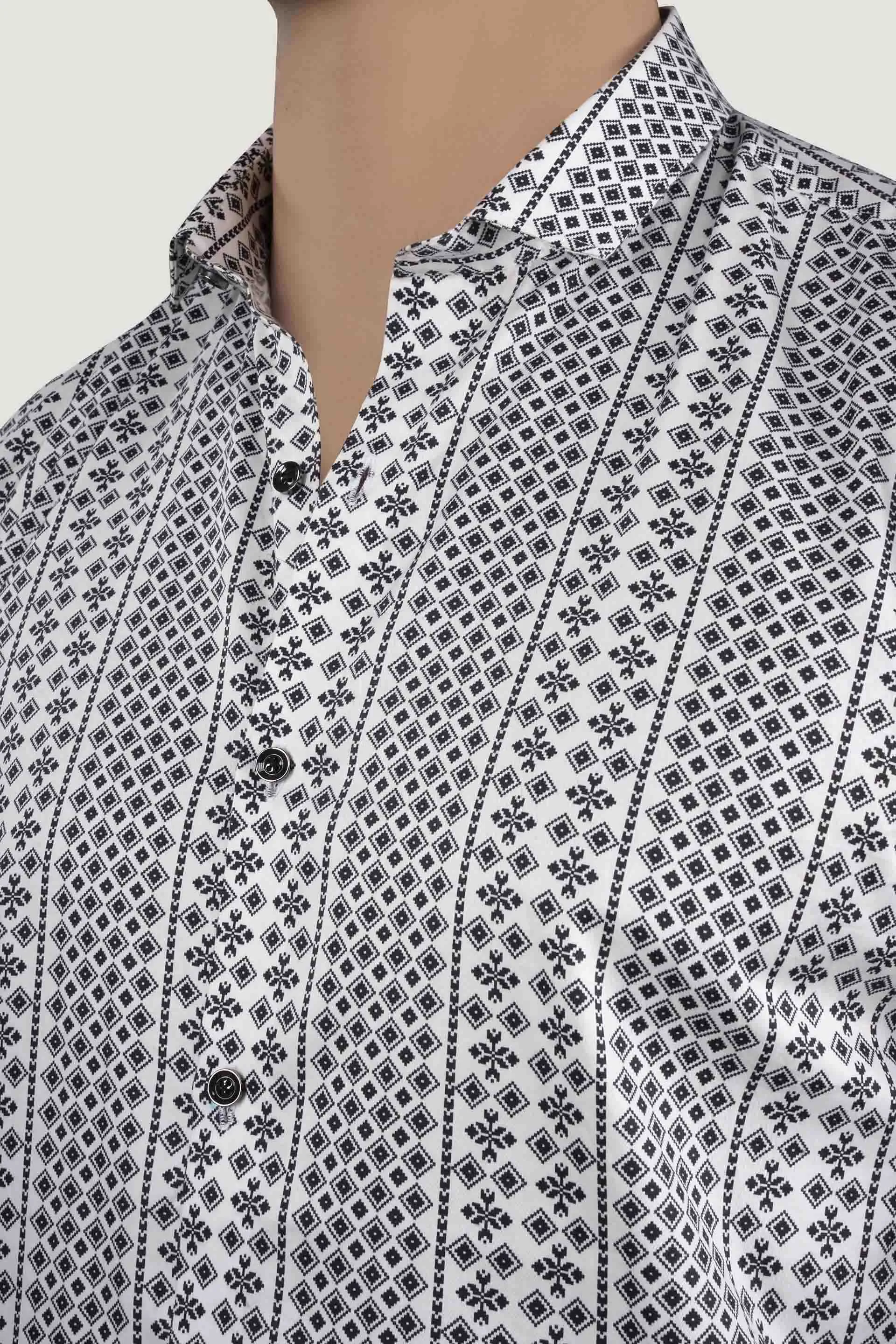 Leo White Floral Giza Cotton Club Wear Shirt