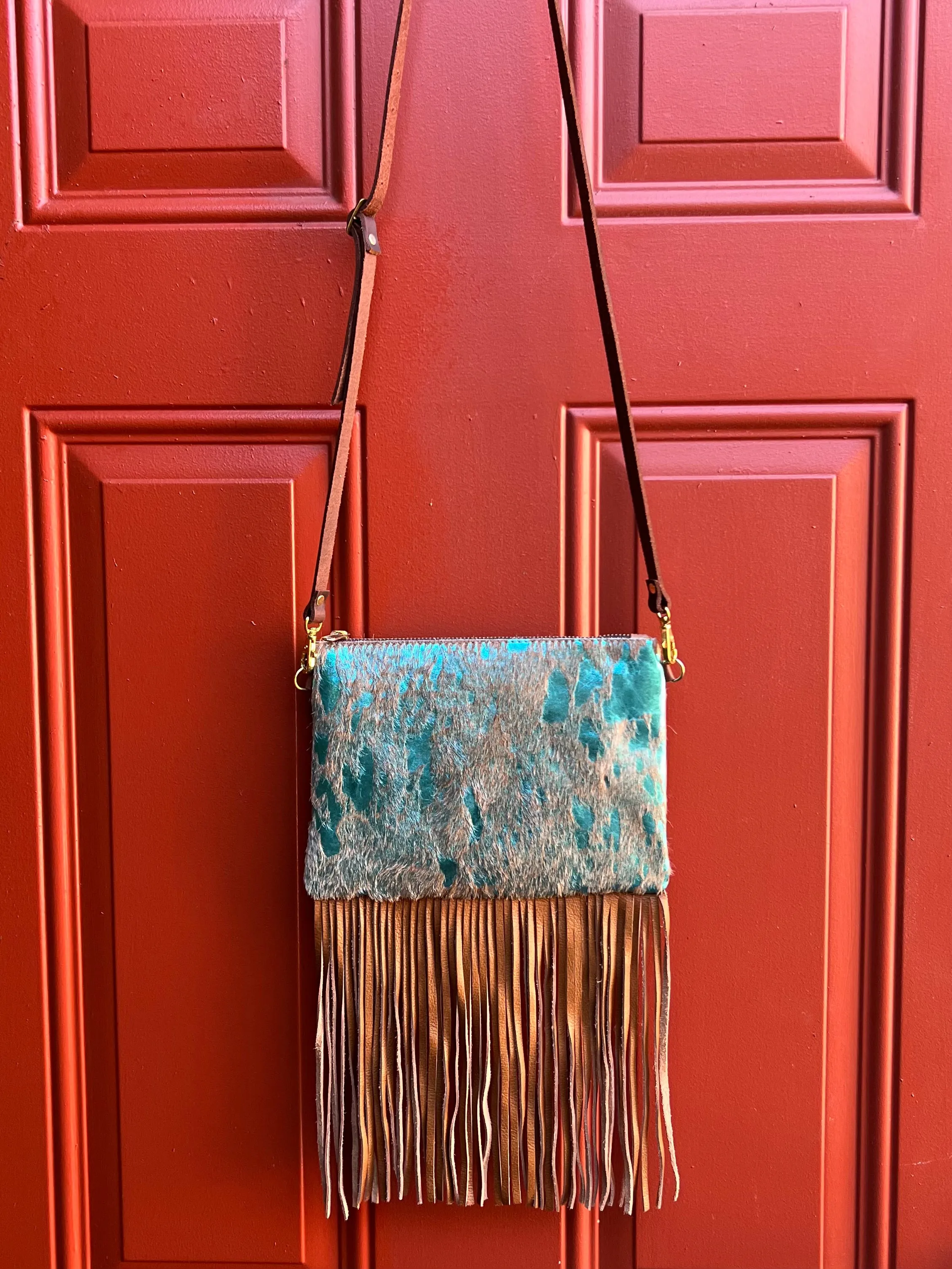 LEOPARD, CROC, FUR LEATHER CROSSBODY FRINGE BAGS