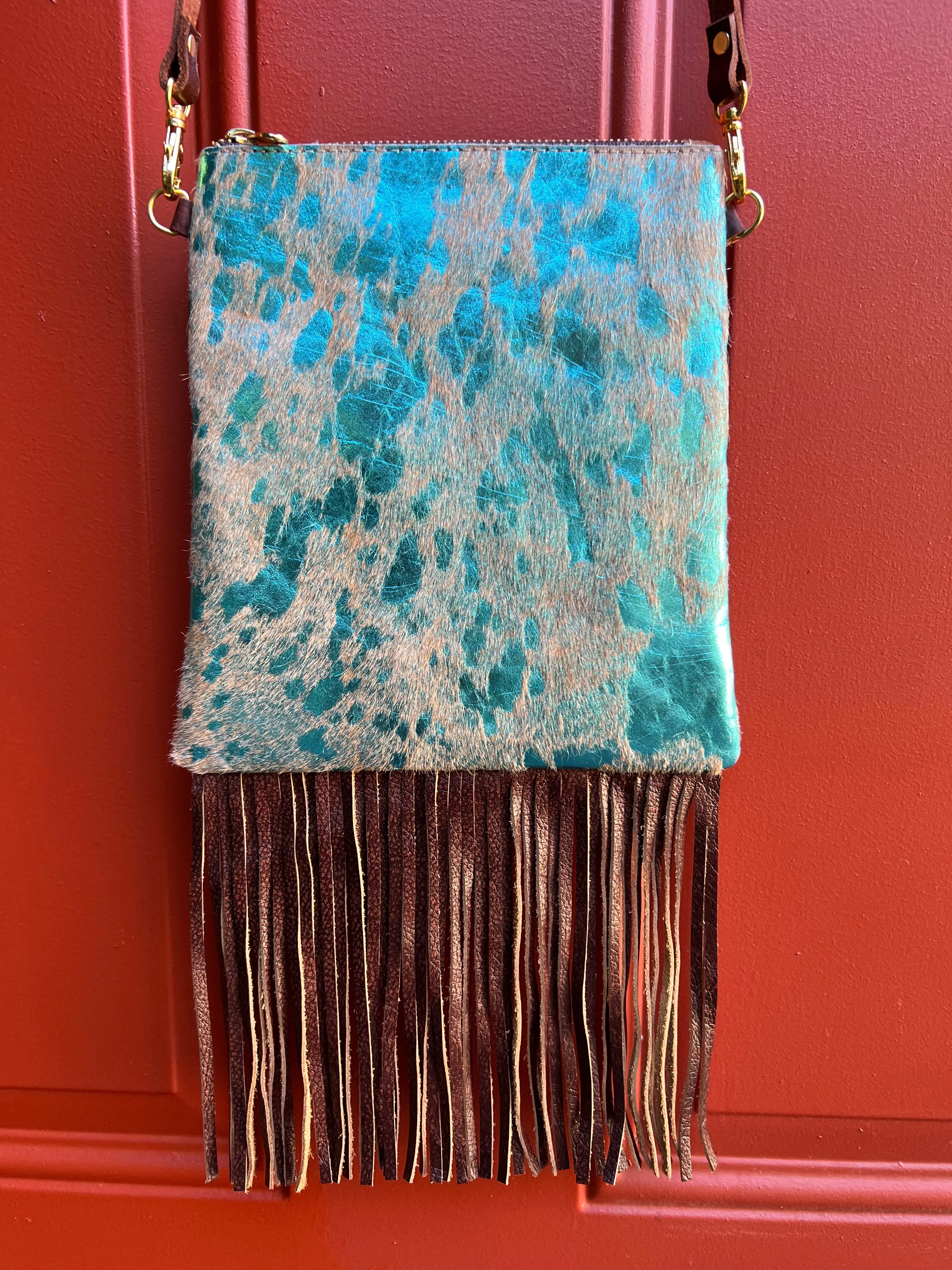 LEOPARD, CROC, FUR LEATHER CROSSBODY FRINGE BAGS