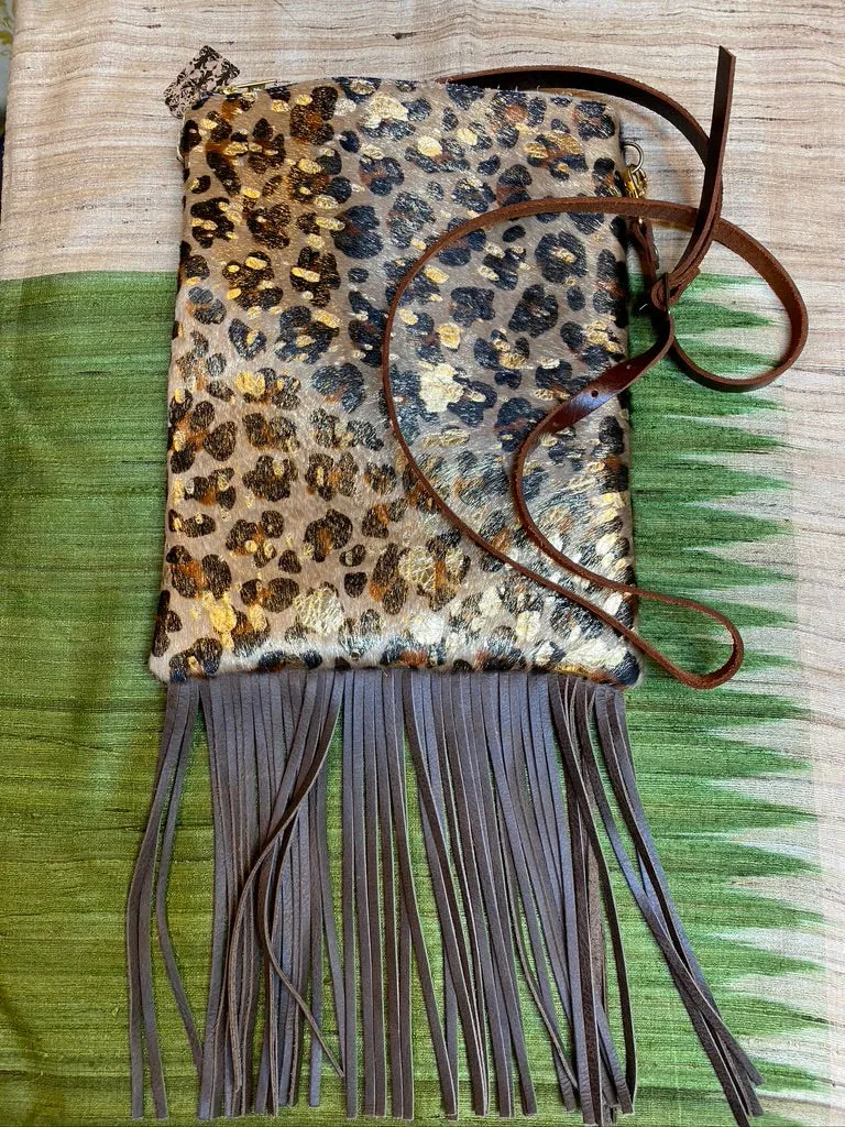 LEOPARD, CROC, FUR LEATHER CROSSBODY FRINGE BAGS