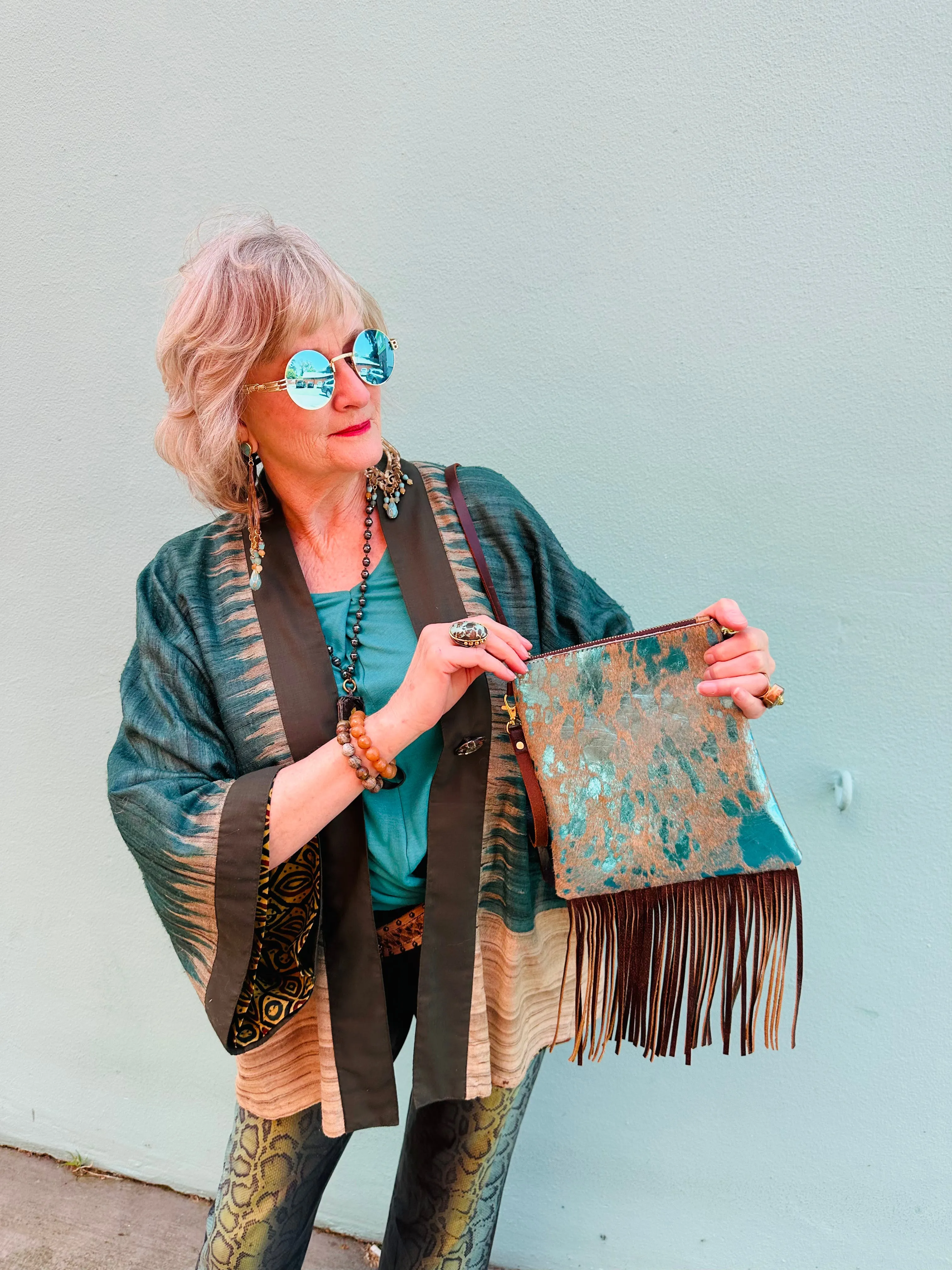 LEOPARD, CROC, FUR LEATHER CROSSBODY FRINGE BAGS