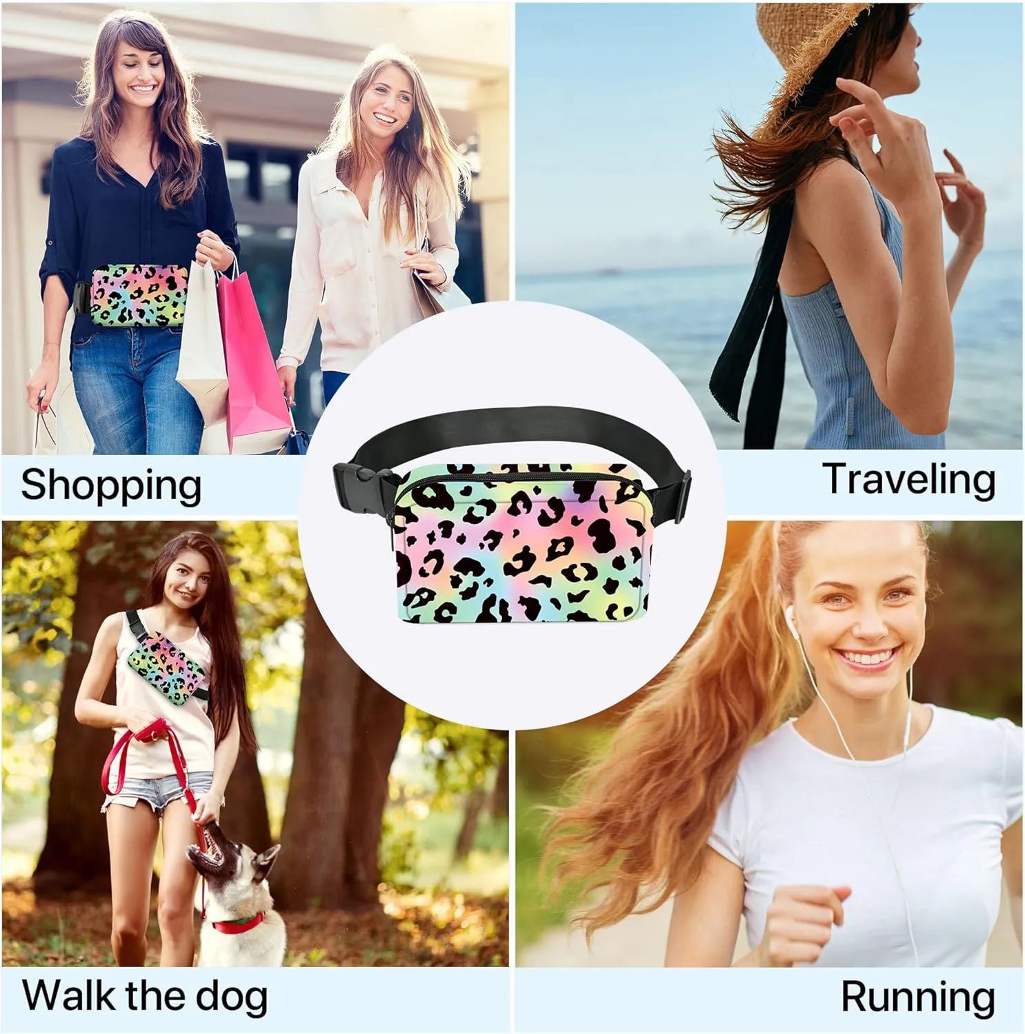 Leopard Print Fanny Pack Fashion Belt Bag Small Crossbody Bags for Women Casual Waist Packs with Adjustable Strap