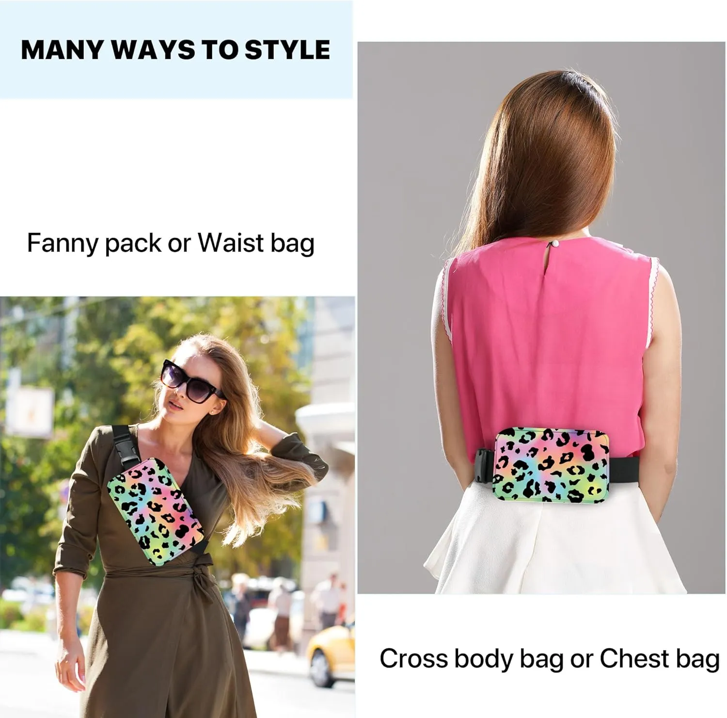 Leopard Print Fanny Pack Fashion Belt Bag Small Crossbody Bags for Women Casual Waist Packs with Adjustable Strap