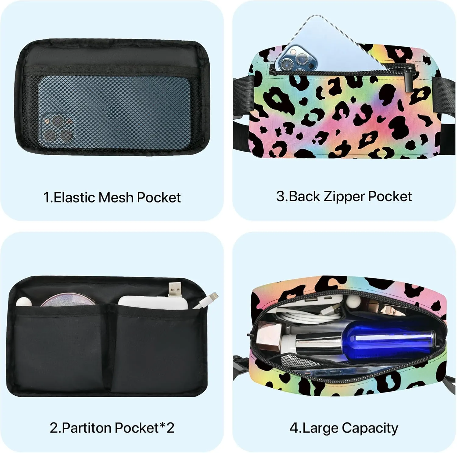 Leopard Print Fanny Pack Fashion Belt Bag Small Crossbody Bags for Women Casual Waist Packs with Adjustable Strap