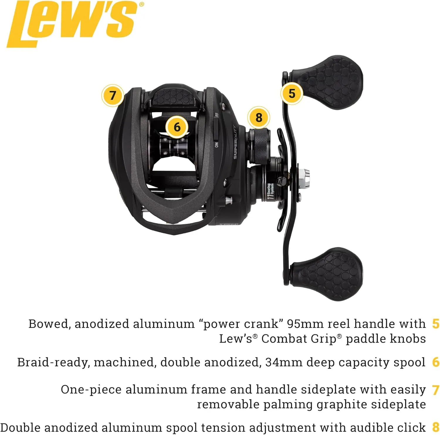 Lew's SuperDuty LFS Baitcast Fishing Reel, Aluminum Frame, Premium 11 Stainless Steel Ball Bearings