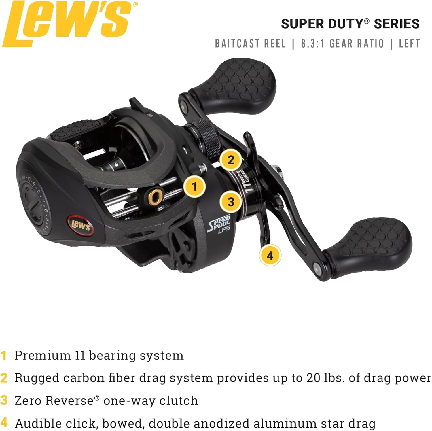 Lew's SuperDuty LFS Baitcast Fishing Reel, Aluminum Frame, Premium 11 Stainless Steel Ball Bearings