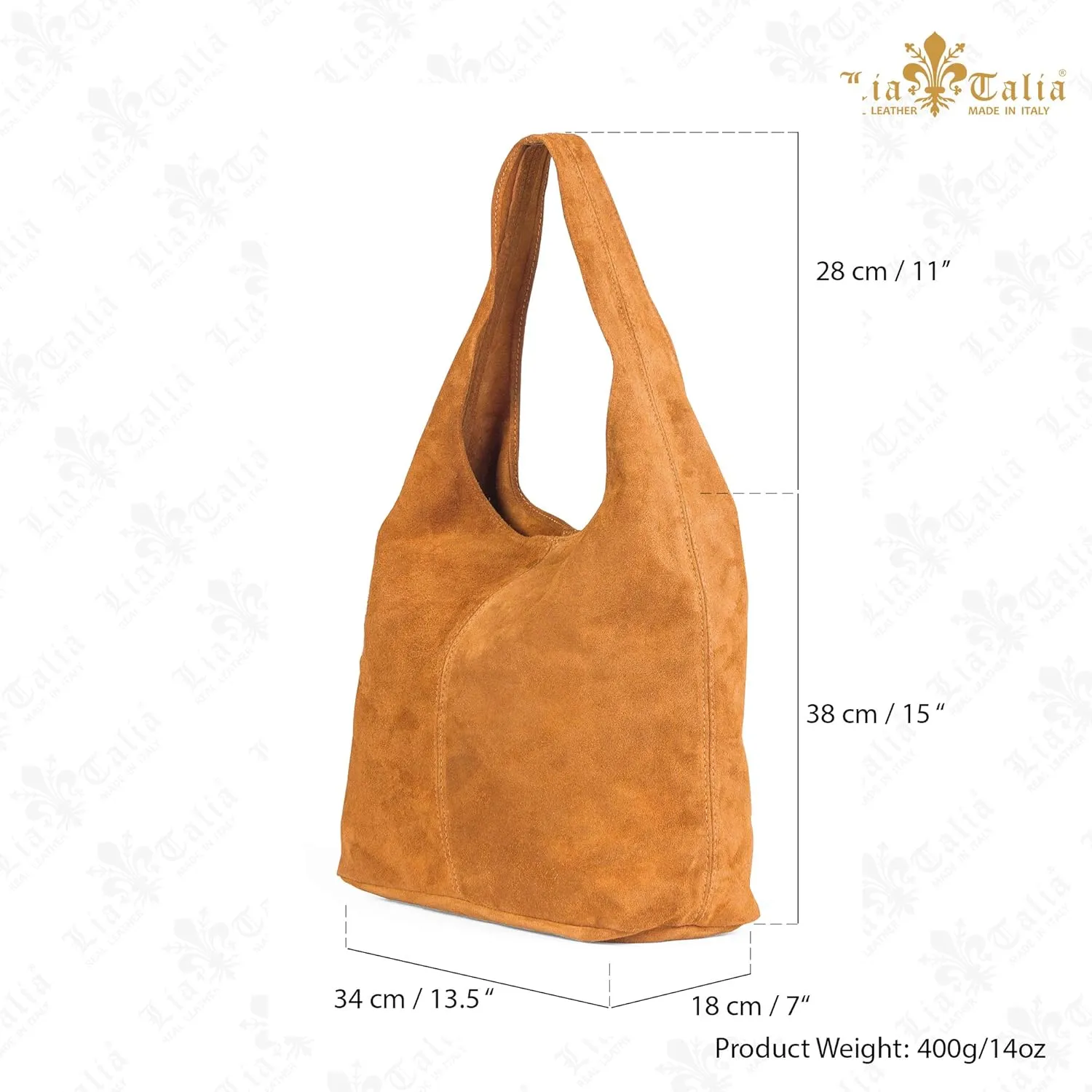 LiaTalia Womens Large Italian Suede Leather Single Shoulder Strap Hobo Slouch Bag with Storage Bag