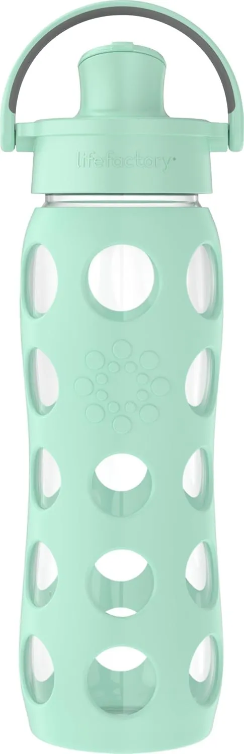 Lifefactory 22-Ounce Glass Water Bottle with Active Flip Cap and Protective Silicone Sleeve, Mint