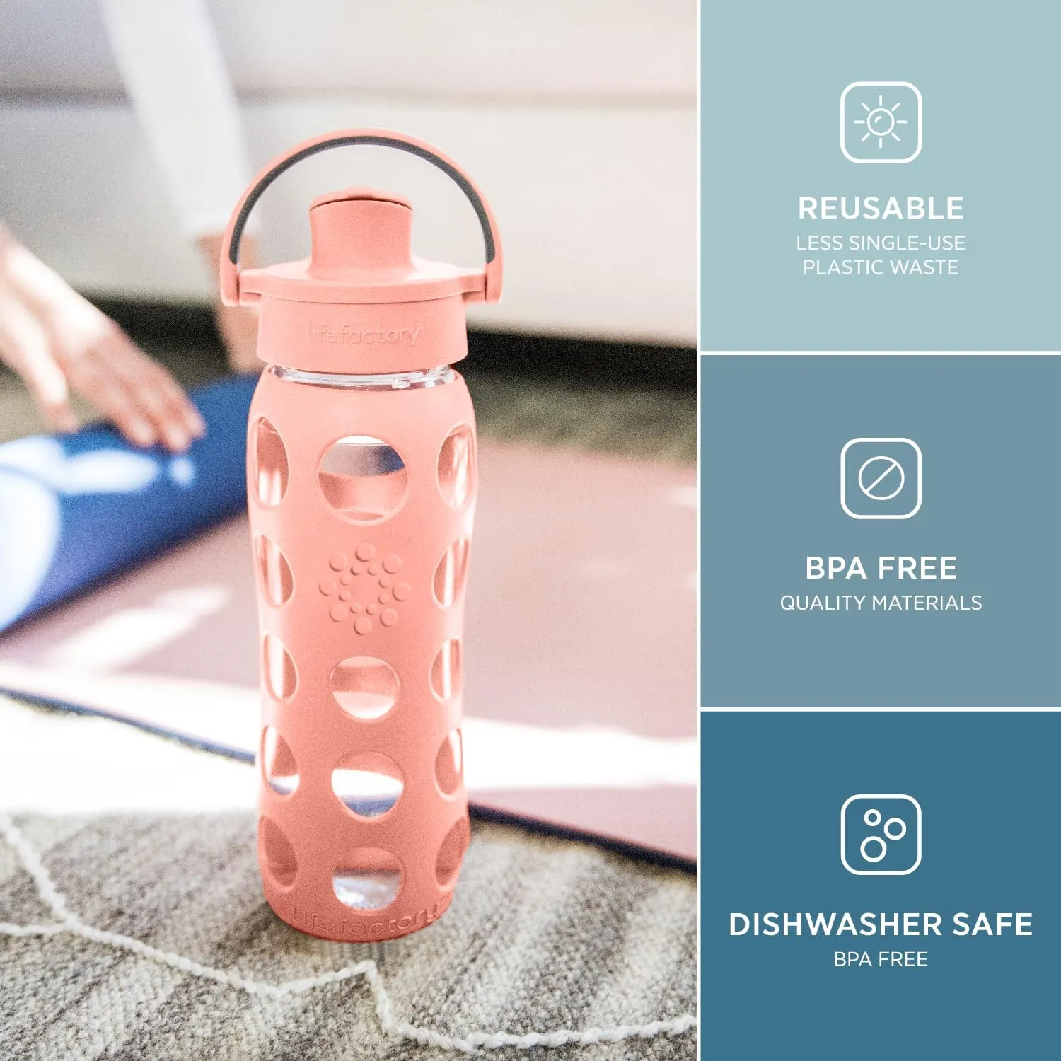 Lifefactory 22-Ounce Glass Water Bottle with Active Flip Cap and Protective Silicone Sleeve, Mint