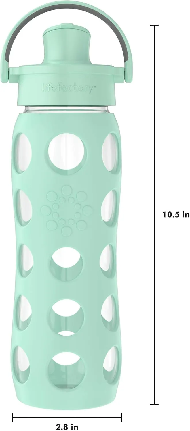Lifefactory 22-Ounce Glass Water Bottle with Active Flip Cap and Protective Silicone Sleeve, Mint