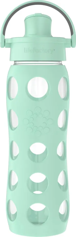 Lifefactory 22-Ounce Glass Water Bottle with Active Flip Cap and Protective Silicone Sleeve, Mint