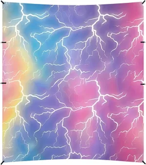 Lightning Bolts Rainbow Color Foldable Beach Tent UPF50  Protection Easy Setup Portable Sunshade with Sand Shovel for Backyard and Camping