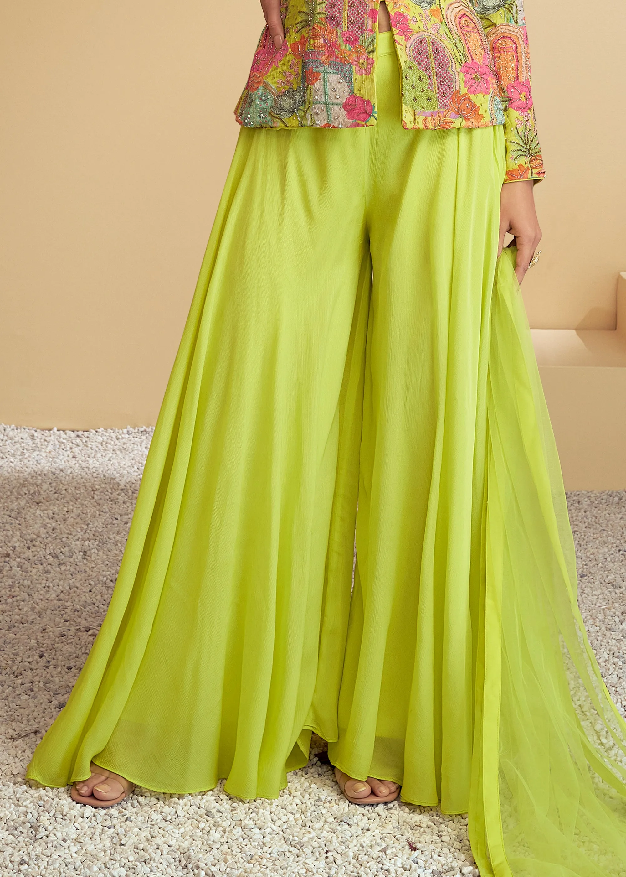Lime Green Plazzo Set With Dupatta