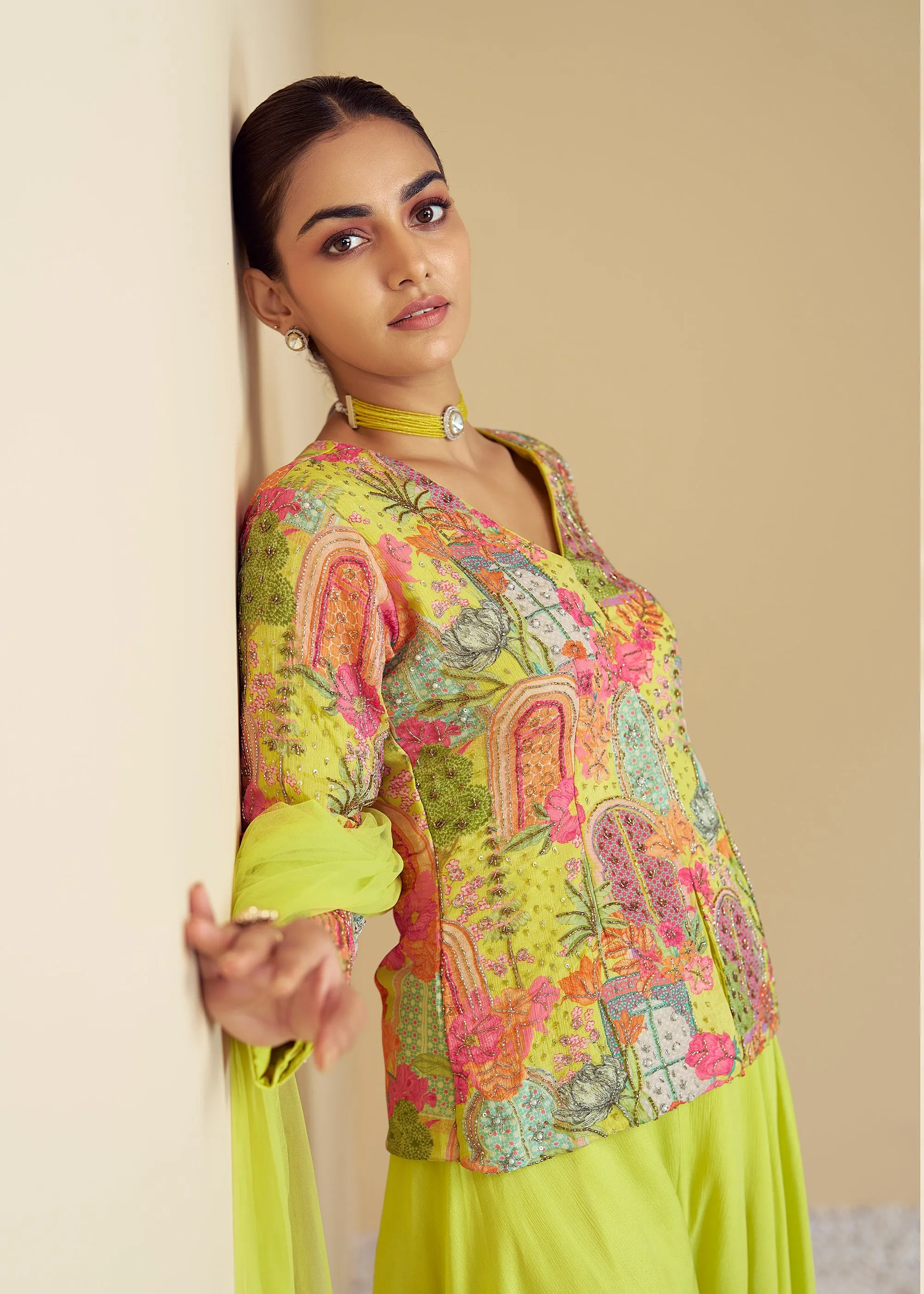 Lime Green Plazzo Set With Dupatta
