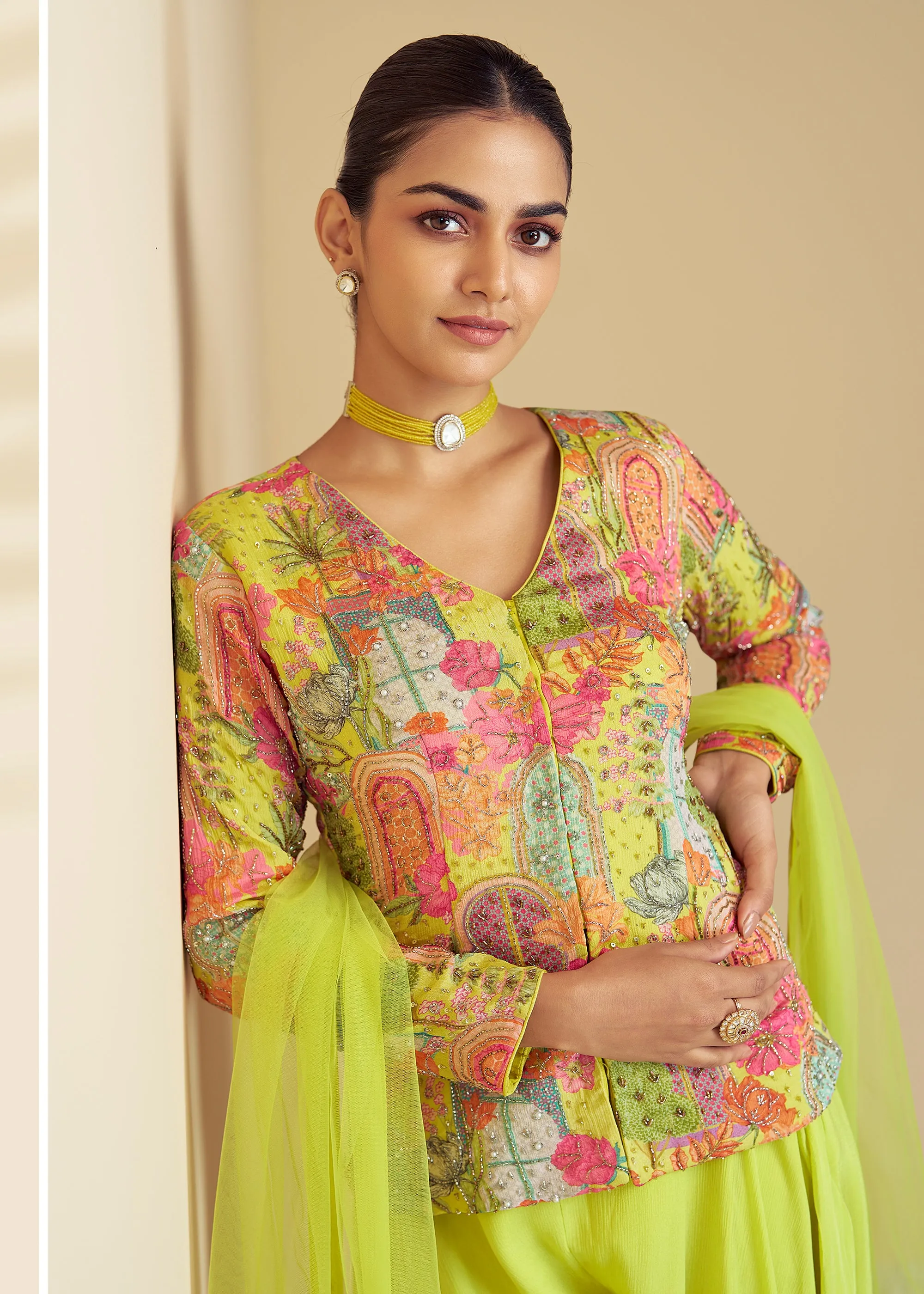 Lime Green Plazzo Set With Dupatta