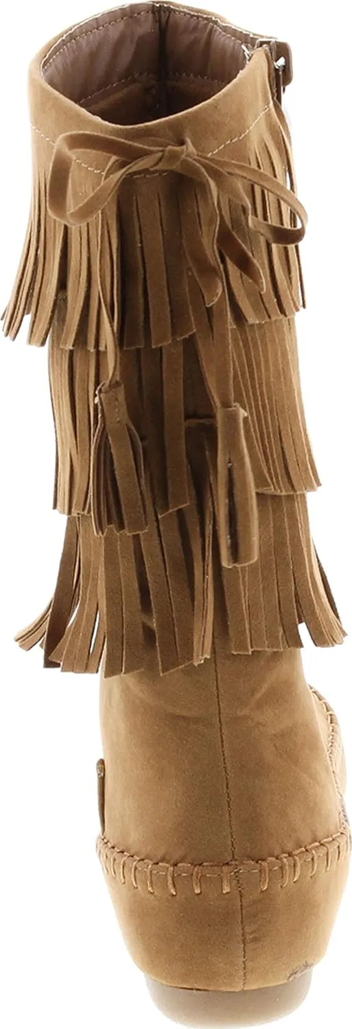 Link Candice-16Ka Girls Mid Calf 3 Layer Fringe Boots