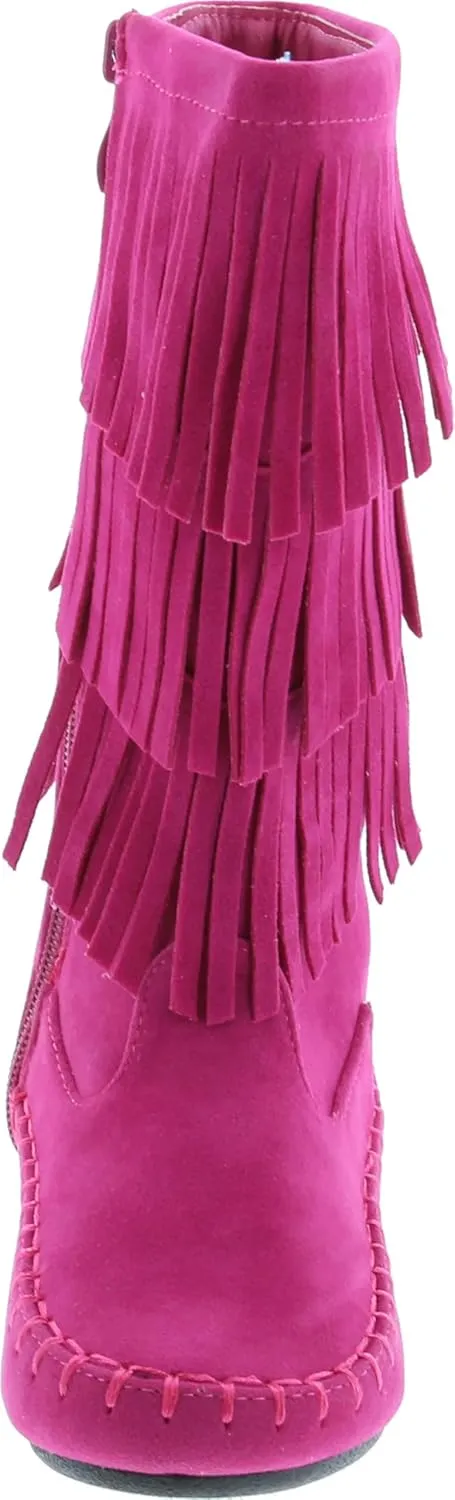 Link Candice-16Ka Girls Mid Calf 3 Layer Fringe Boots